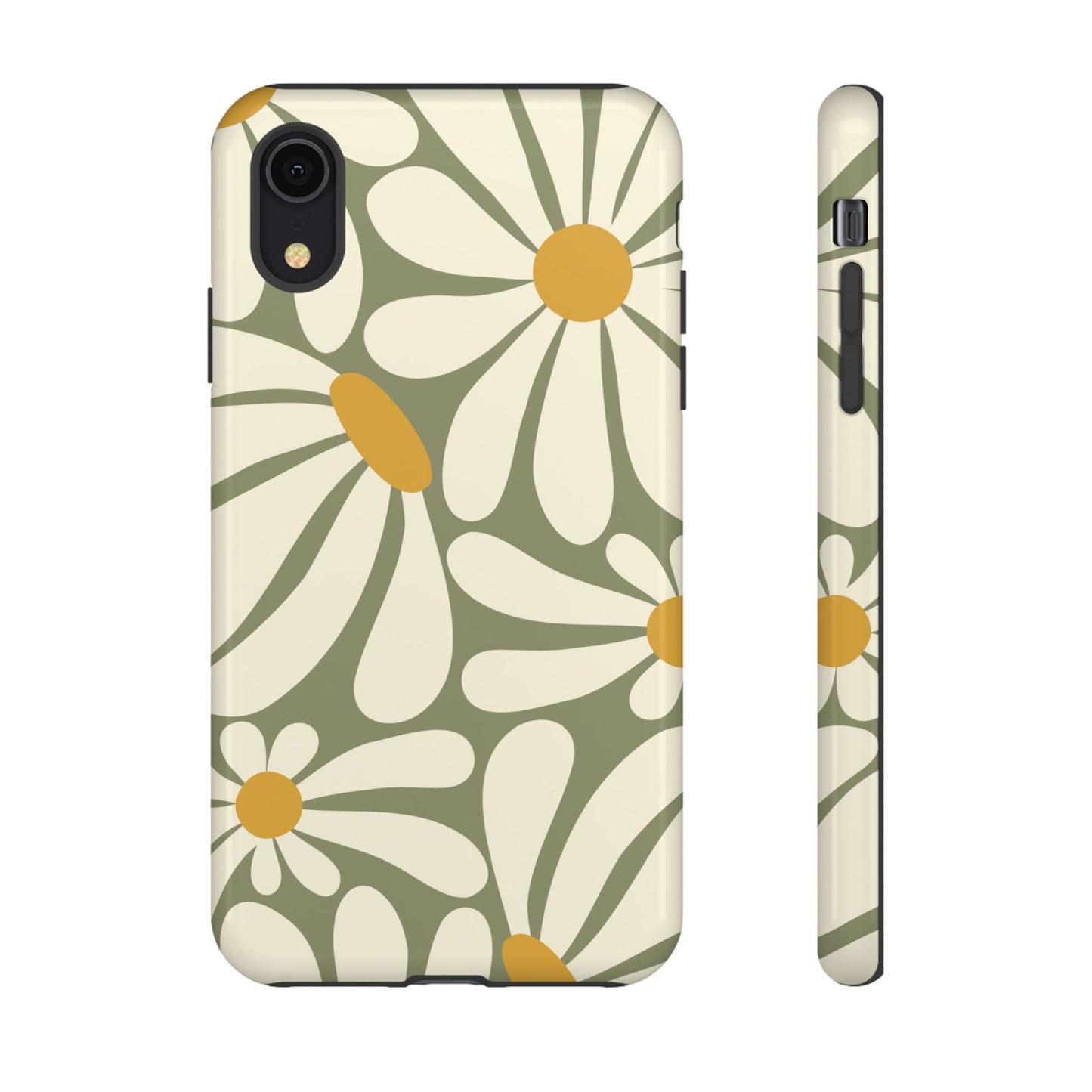 iPhone XR / Glossy Phone Case - ’Retro Green Daisy Pattern #1’ Phone Case