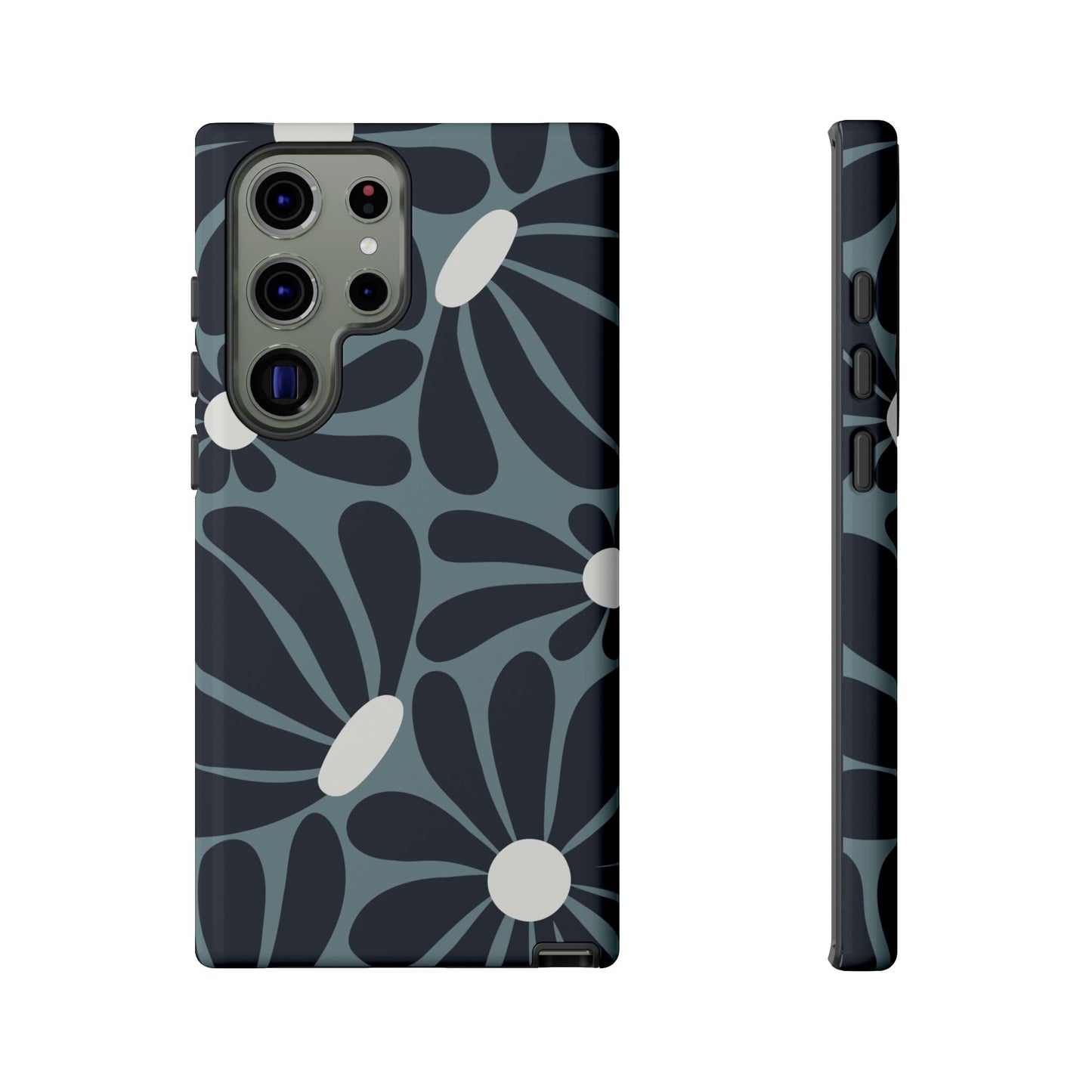 Samsung Galaxy S23 Ultra / Glossy Phone Case - ’Retro Navy Blue & White Daisy Pattern’ Phone Case