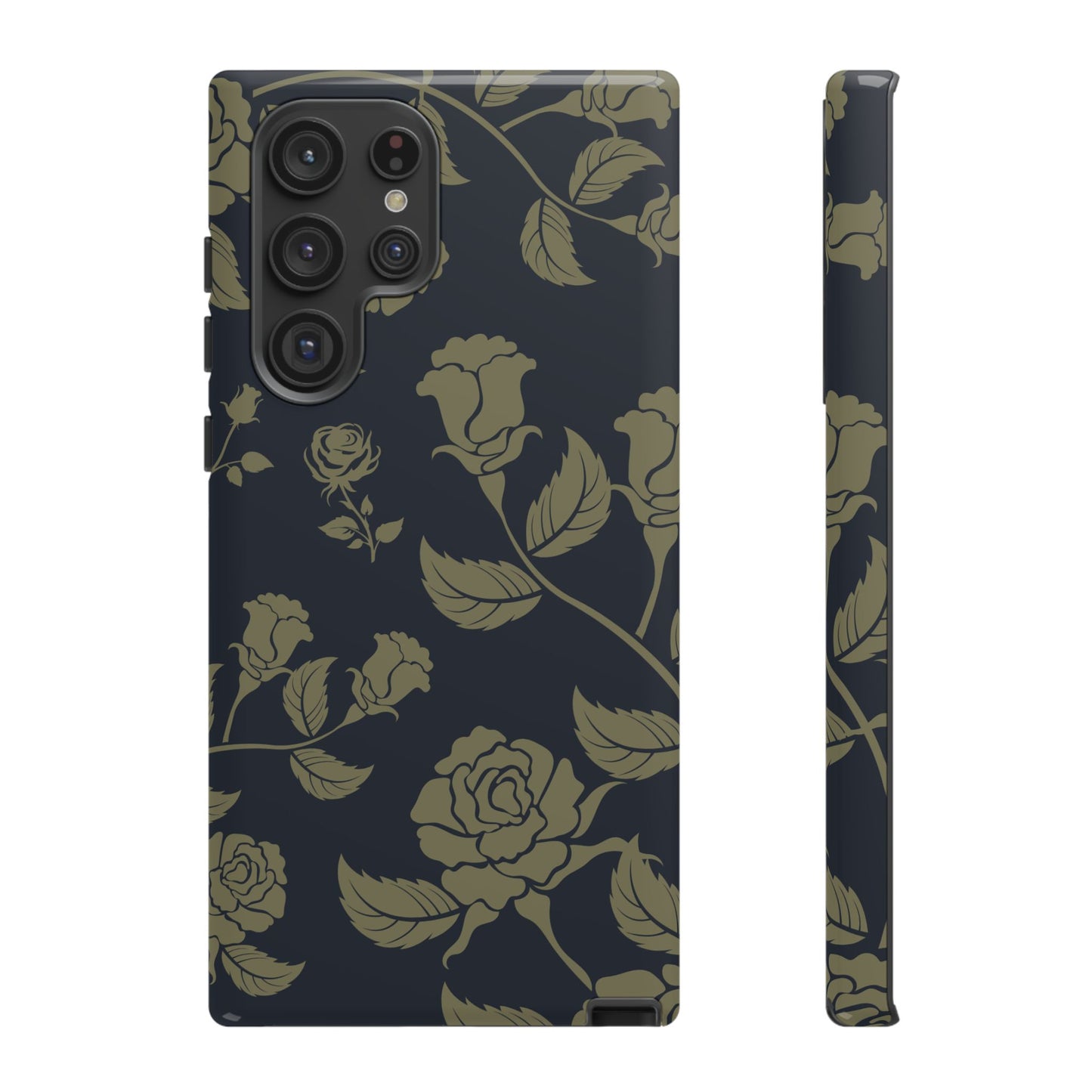 Samsung Galaxy S22 Ultra / Glossy Phone Case - ’Blue & Olive Rose Pattern’ Phone Case