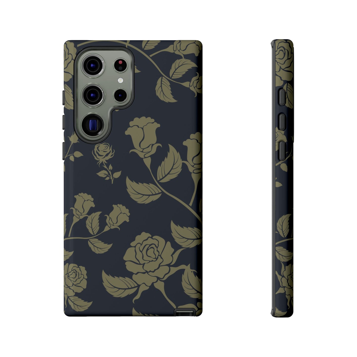 Samsung Galaxy S23 Ultra / Glossy Phone Case - ’Blue & Olive Rose Pattern’ Phone Case