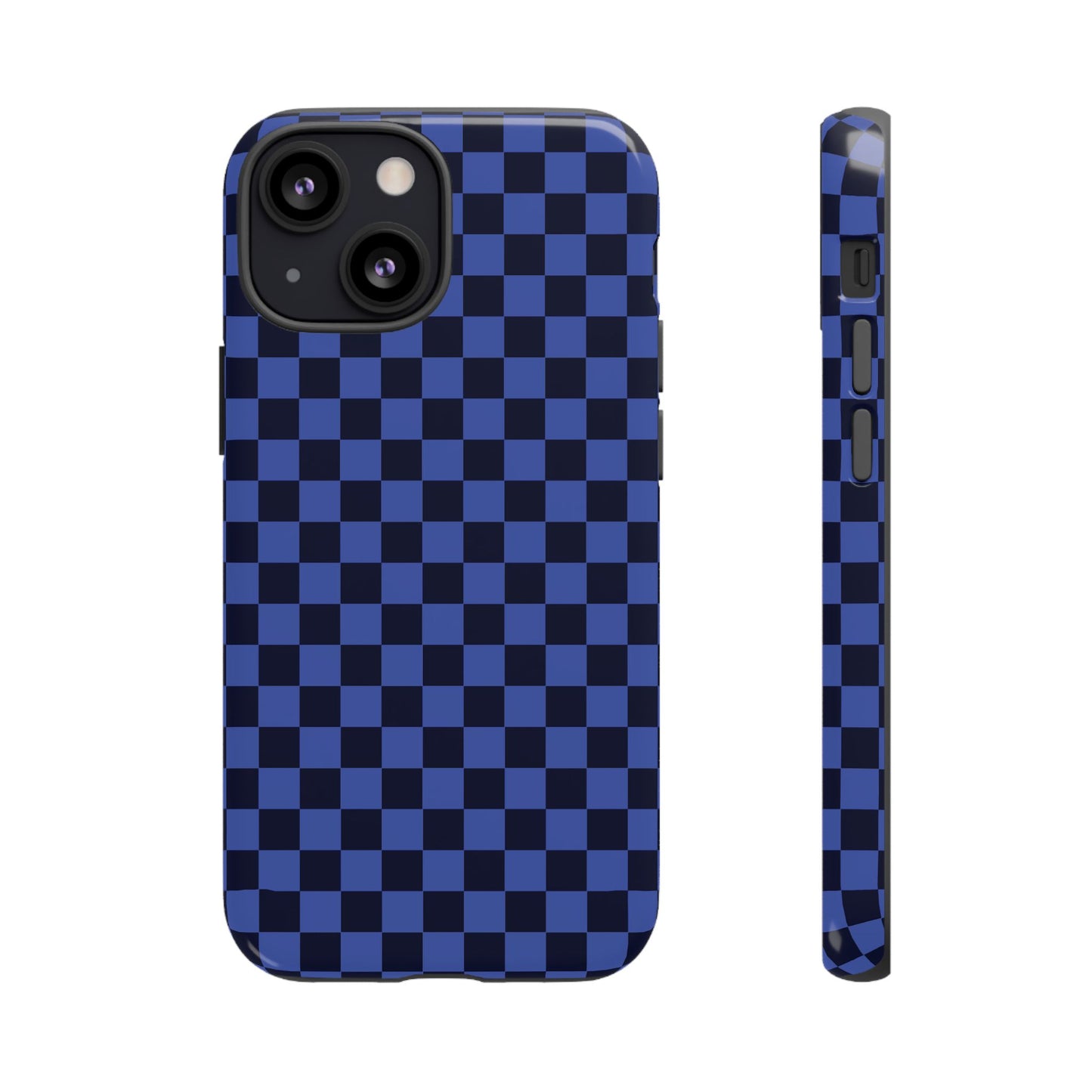 iPhone 13 Mini / Glossy Phone Case - ’Bold Blue Checkered Pattern’ Phone Case