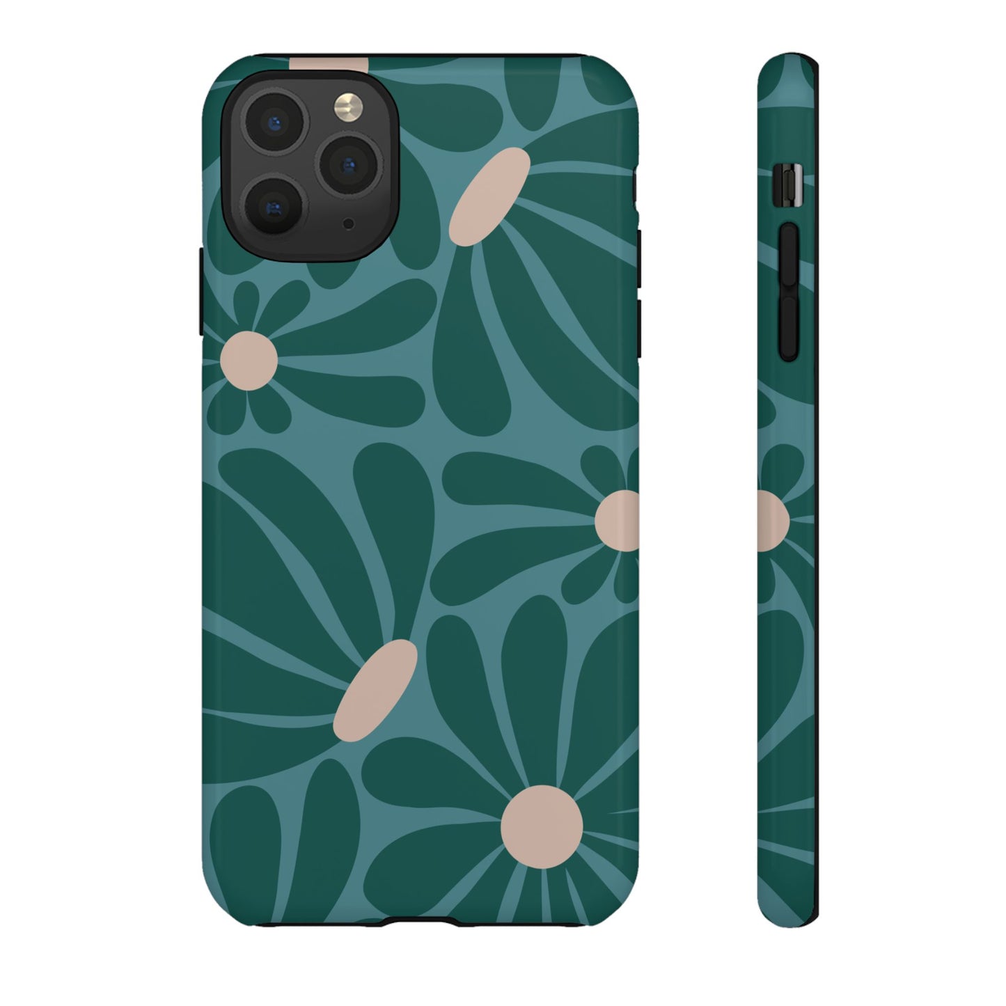 iPhone 11 Pro Max / Glossy Phone Case - ’Retro Turquoise Daisy Pattern’ Phone Case