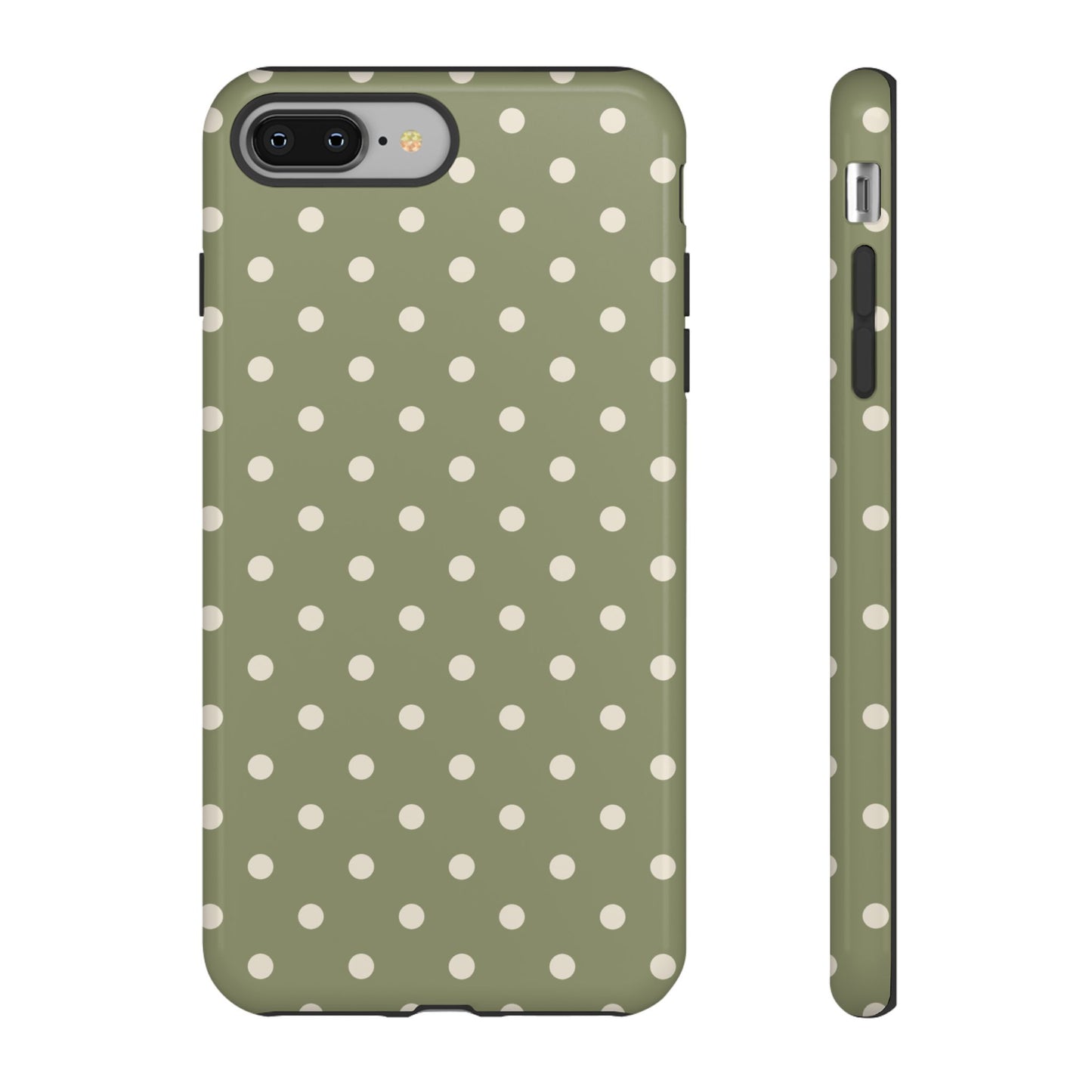 iPhone 8 Plus / Glossy Phone Case - ’Green & White Dot Pattern’ Phone Case