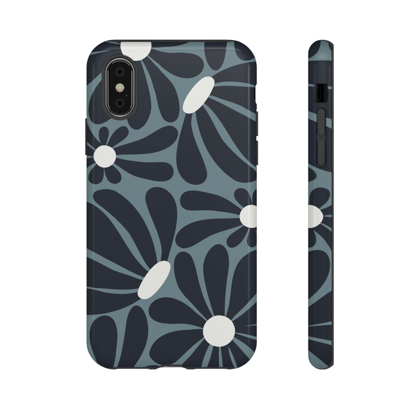 iPhone XS / Glossy Phone Case - ’Retro Navy Blue & White Daisy Pattern’ Phone Case