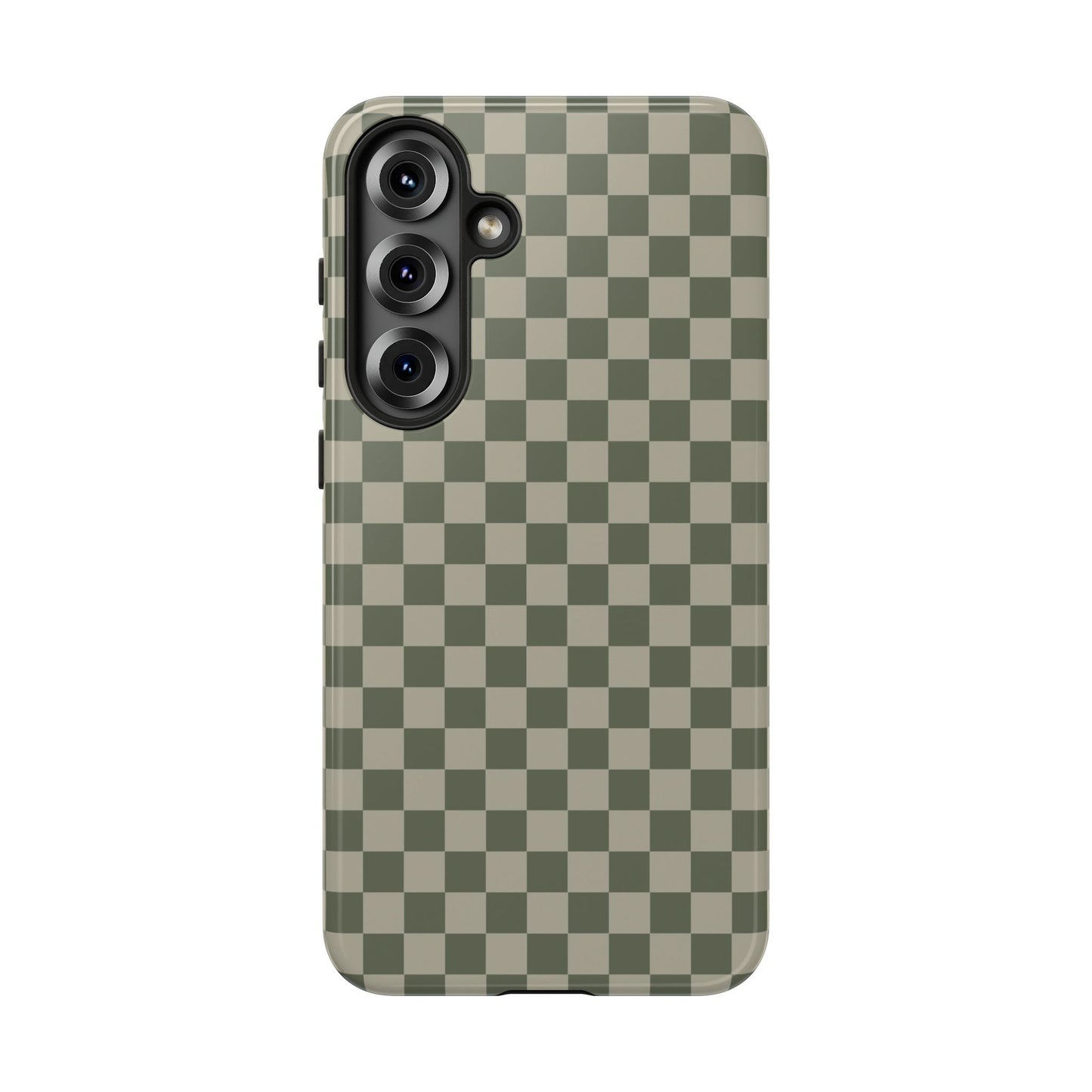 Samsung Galaxy S25 Plus / Glossy Phone Case - ’Bold Olive Green Checkered Pattern’ Phone Case