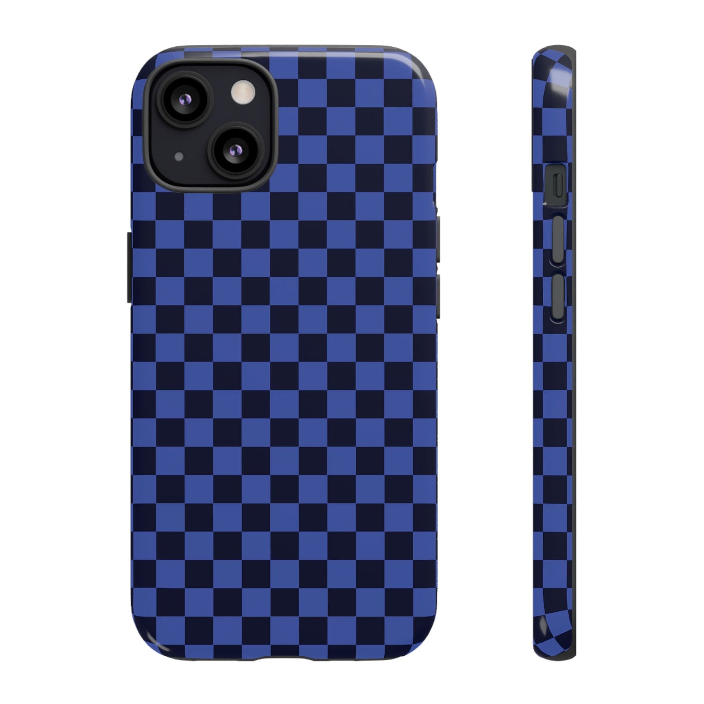 iPhone 13 / Glossy Phone Case - ’Bold Blue Checkered Pattern’ Phone Case