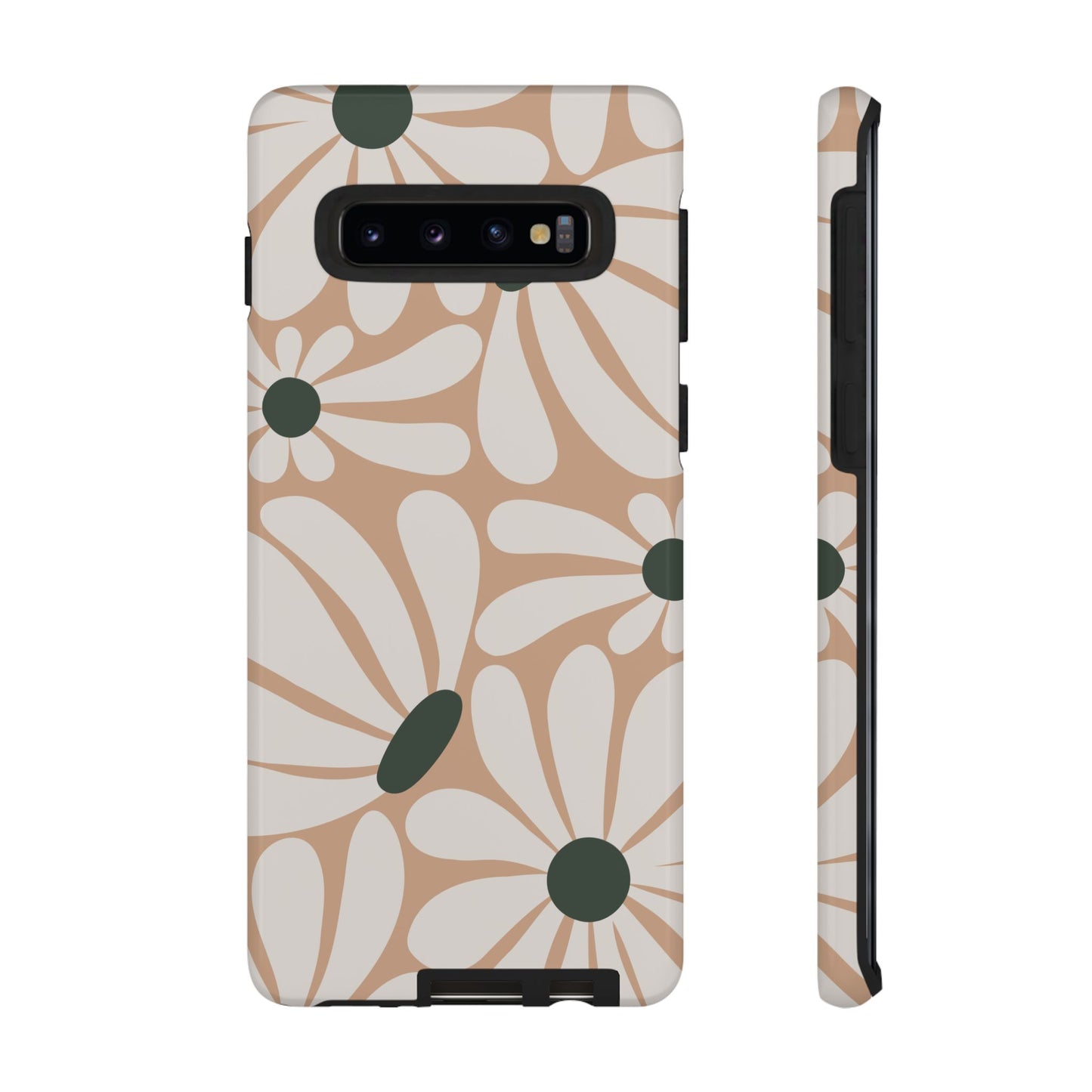 Samsung Galaxy S10 / Glossy Phone Case - ’Retro Beige & White Daisy Pattern’ Phone Case