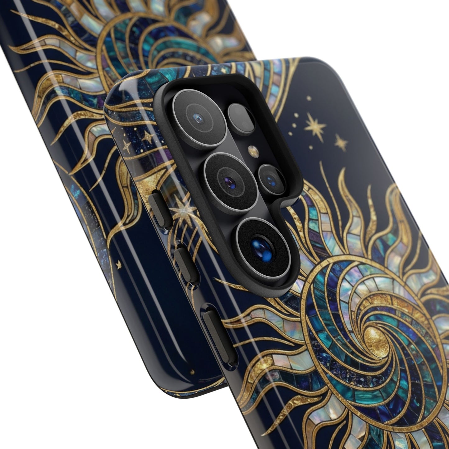 Elegant Navy & Gold Solar Spiral Phone Case