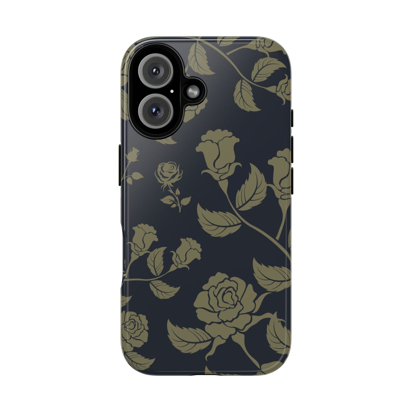 iPhone 16 / Glossy Phone Case - ’Blue & Olive Rose Pattern’ Phone Case