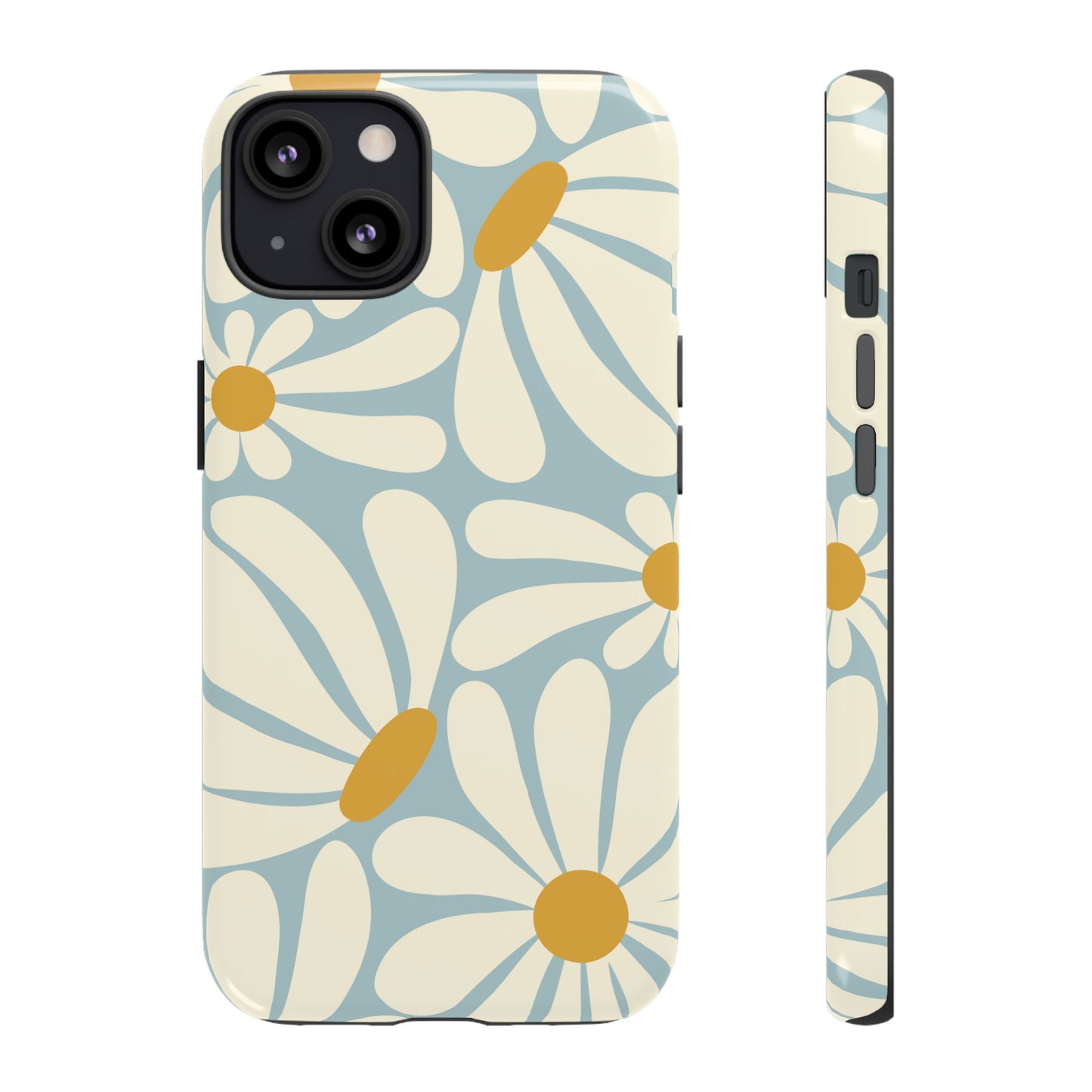 iPhone 13 / Glossy Phone Case - ’Retro Blue Daisy Pattern’ Phone Case