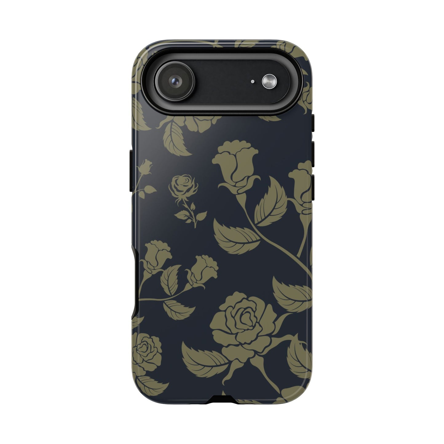 iPhone 17 Air / Glossy Phone Case - ’Blue & Olive Rose Pattern’ Phone Case