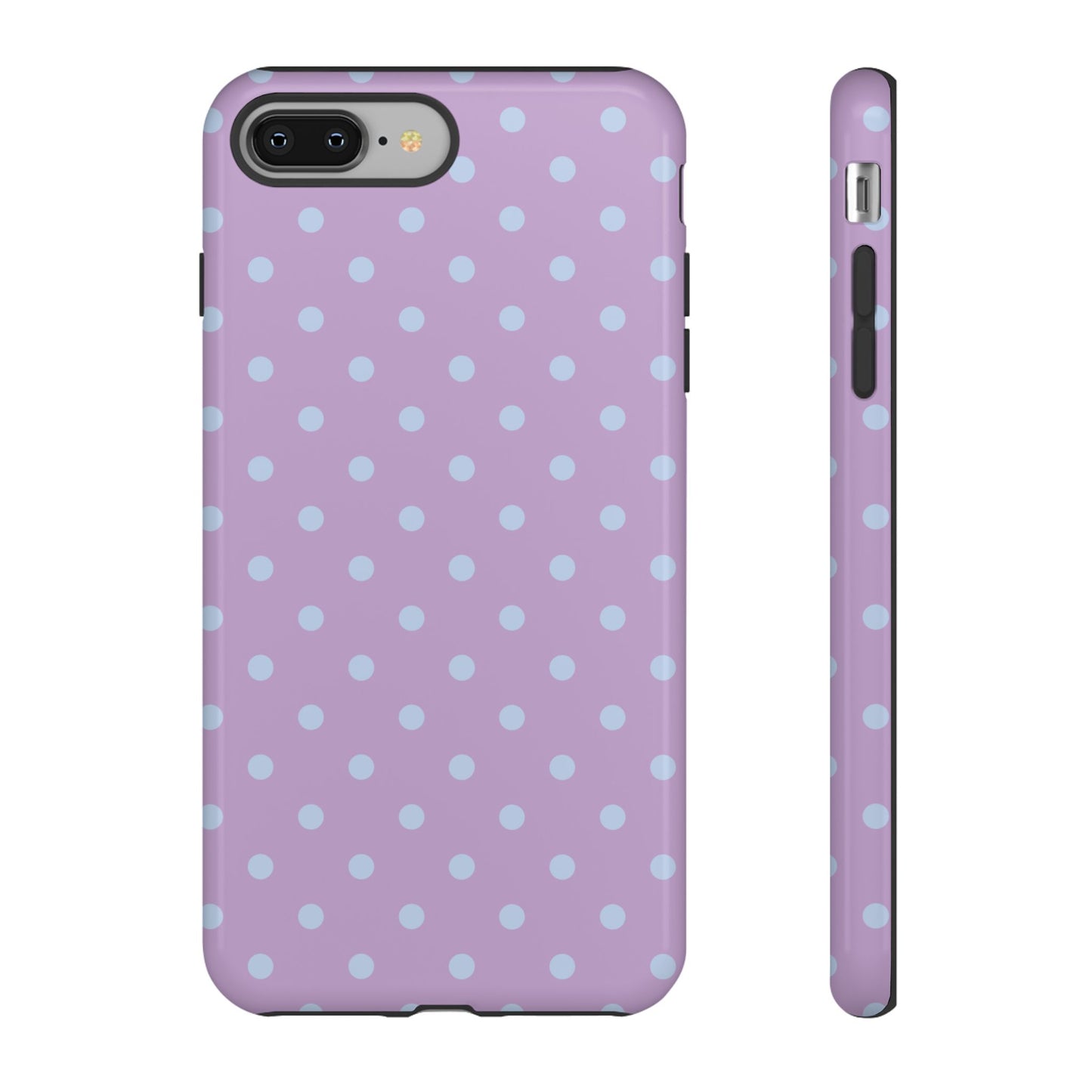 iPhone 8 Plus / Glossy Phone Case - Trendy Lilac & Ice Blue Dot Pattern Phone Case
