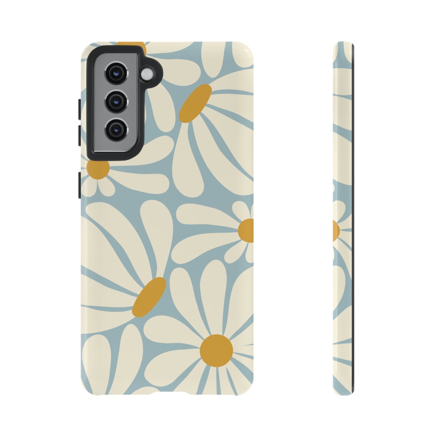 Samsung Galaxy S21 / Glossy Phone Case - ’Retro Blue Daisy Pattern’ Phone Case