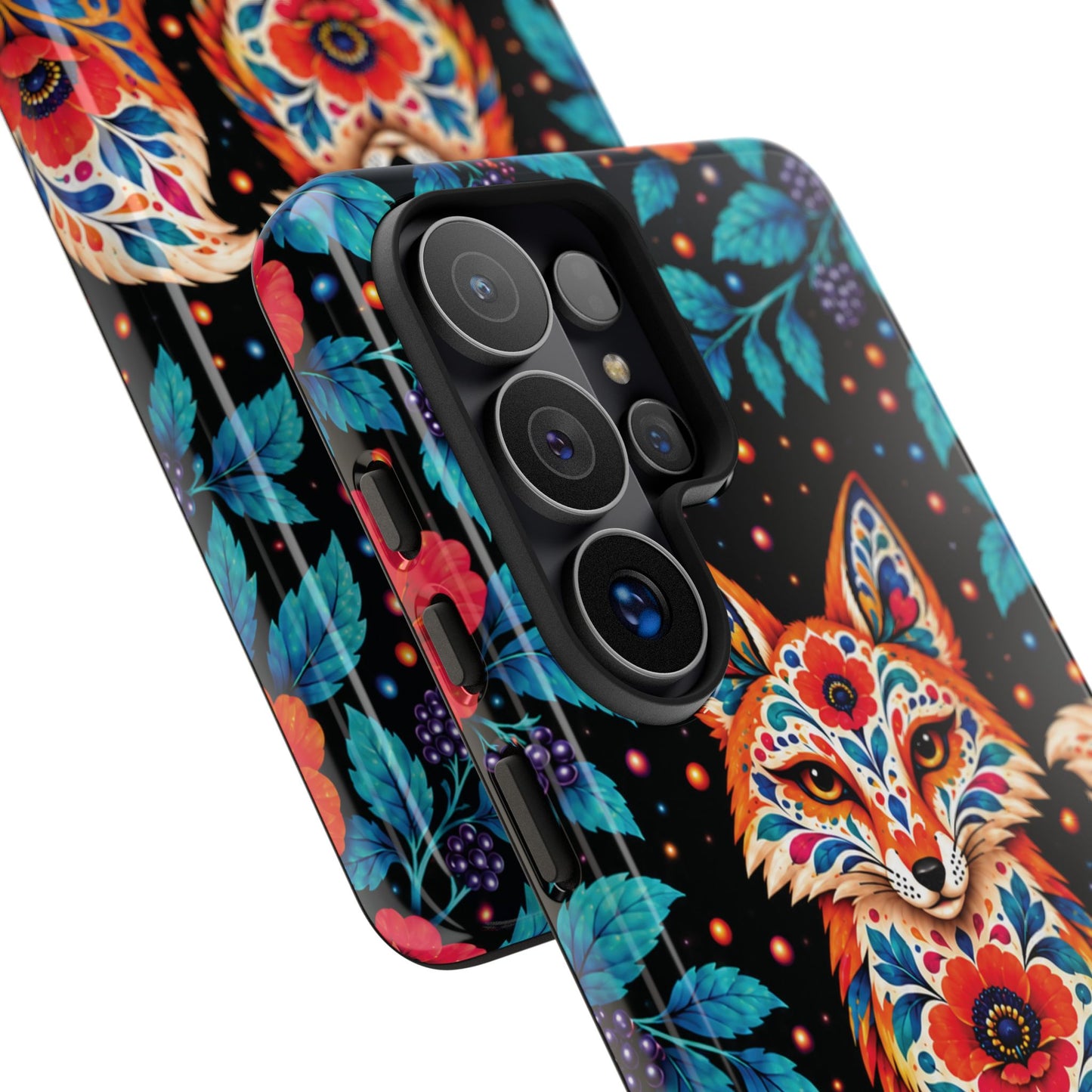 Vibrant Orange and Turquoise Calavera Fox Phone Case - Multicolor Phone Case