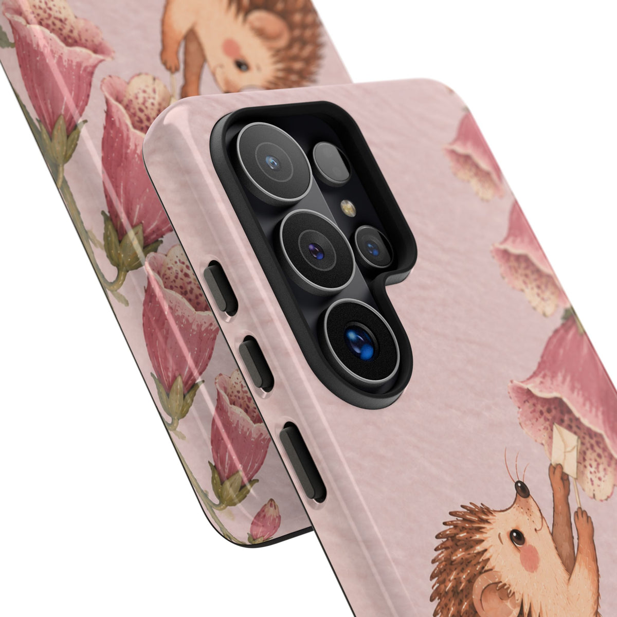 Whimsical Blush Pink Hedgehog and Foxglove Phone Case - Pink Phone Case