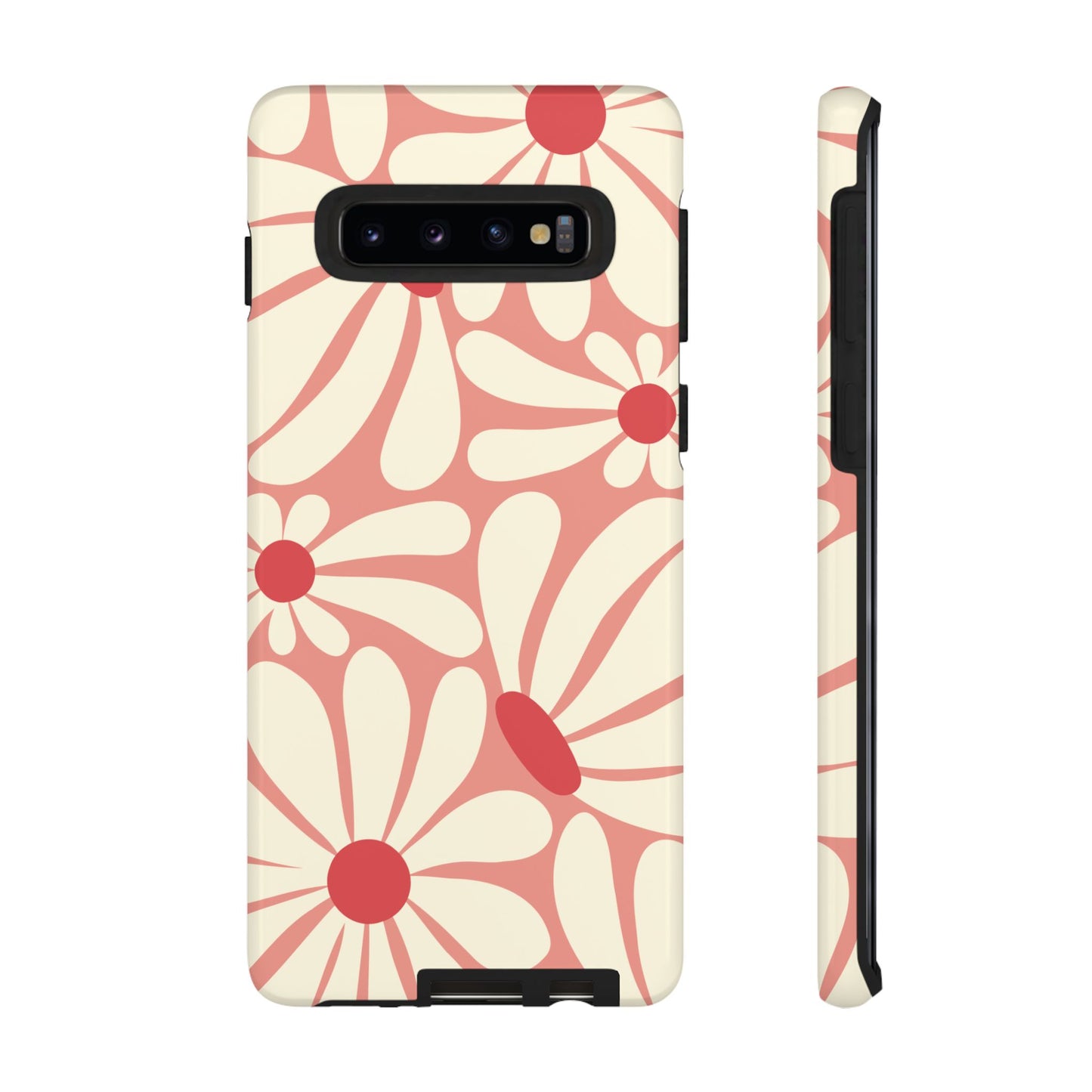 Samsung Galaxy S10 / Glossy Phone Case - ’Retro Pink Daisy Pattern’ Phone Case