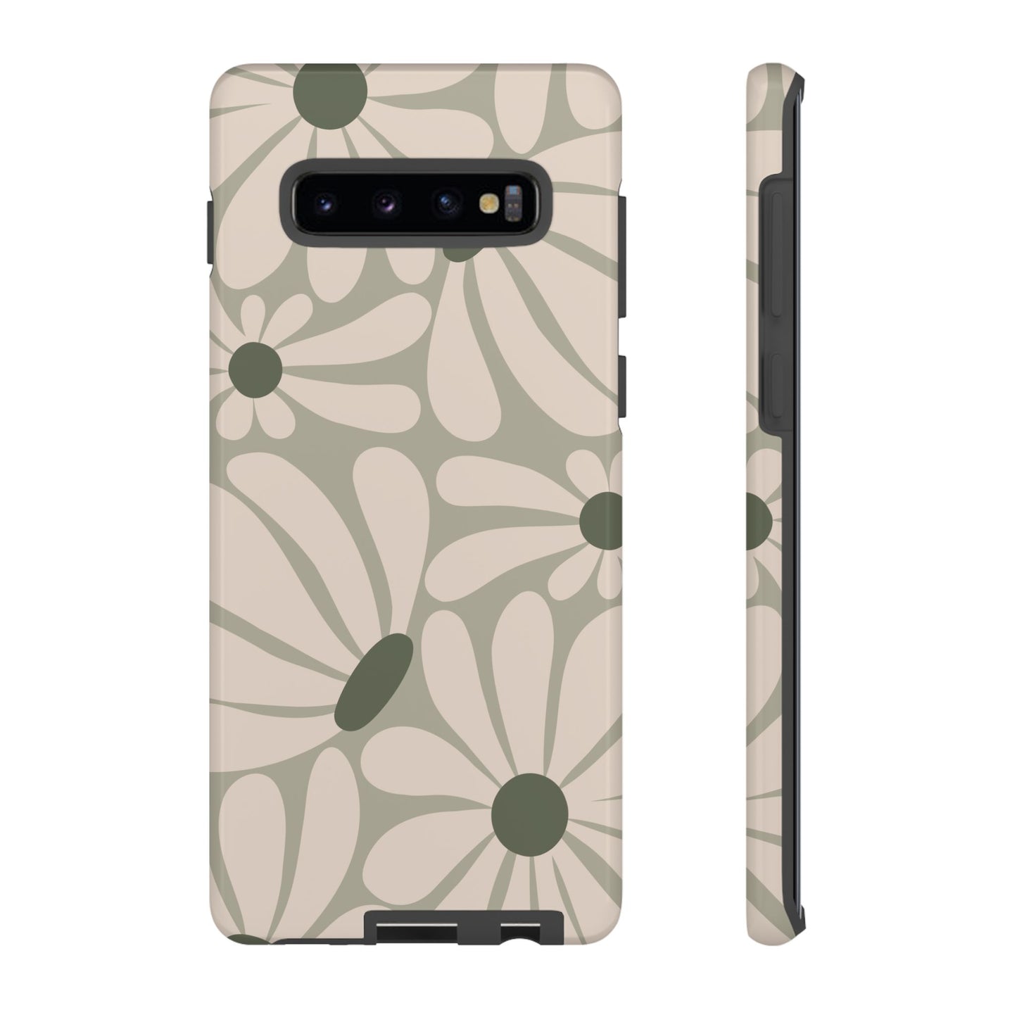 Samsung Galaxy S10 Plus / Glossy Phone Case - ’Retro Cream & Green Daisy Pattern’ Phone Case