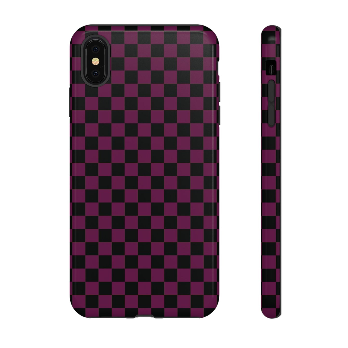 iPhone XS MAX / Glossy Phone Case - Trendy Plum & Black Small Checked Pattern Phone Case