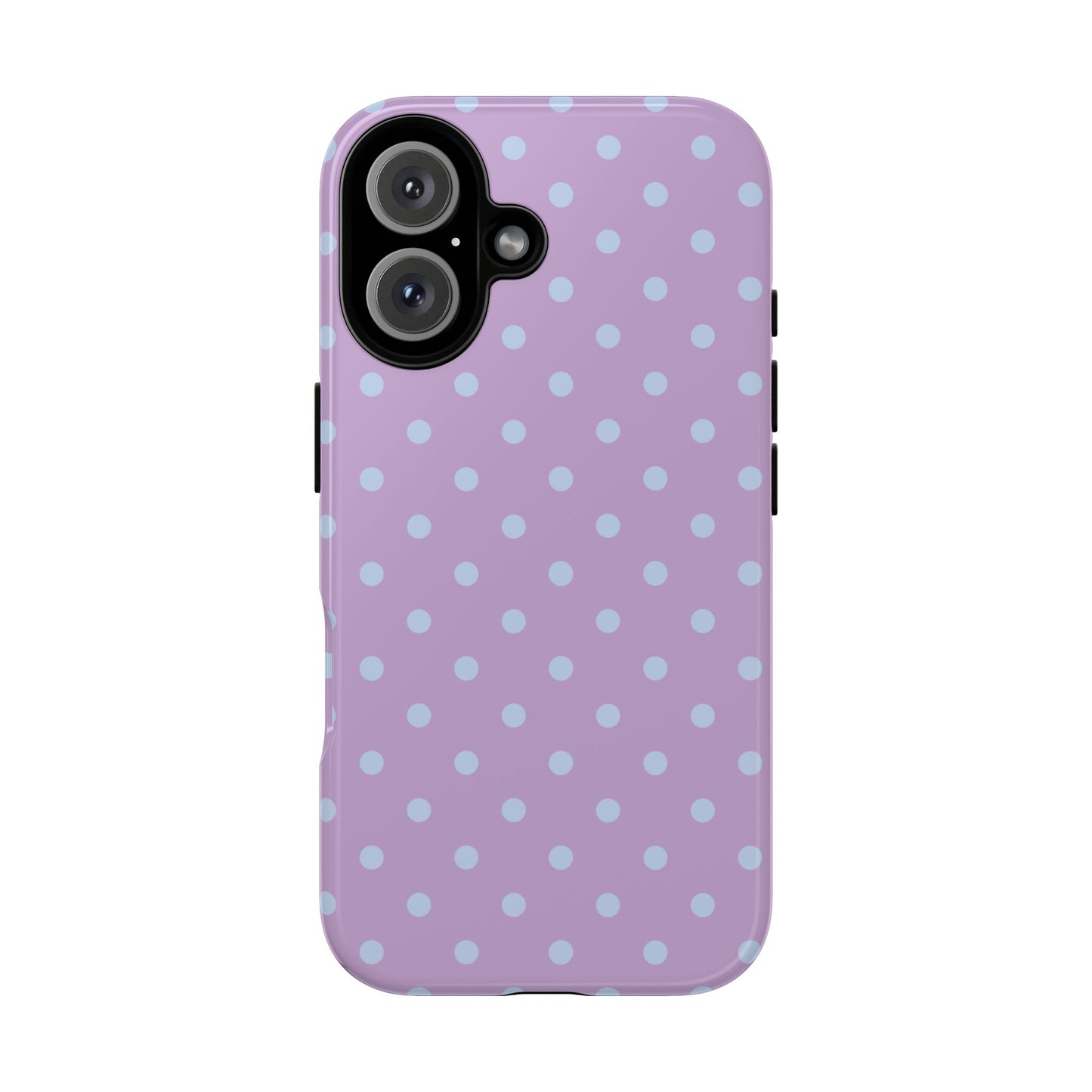iPhone 16 / Glossy Phone Case - Trendy Lilac & Ice Blue Dot Pattern Phone Case