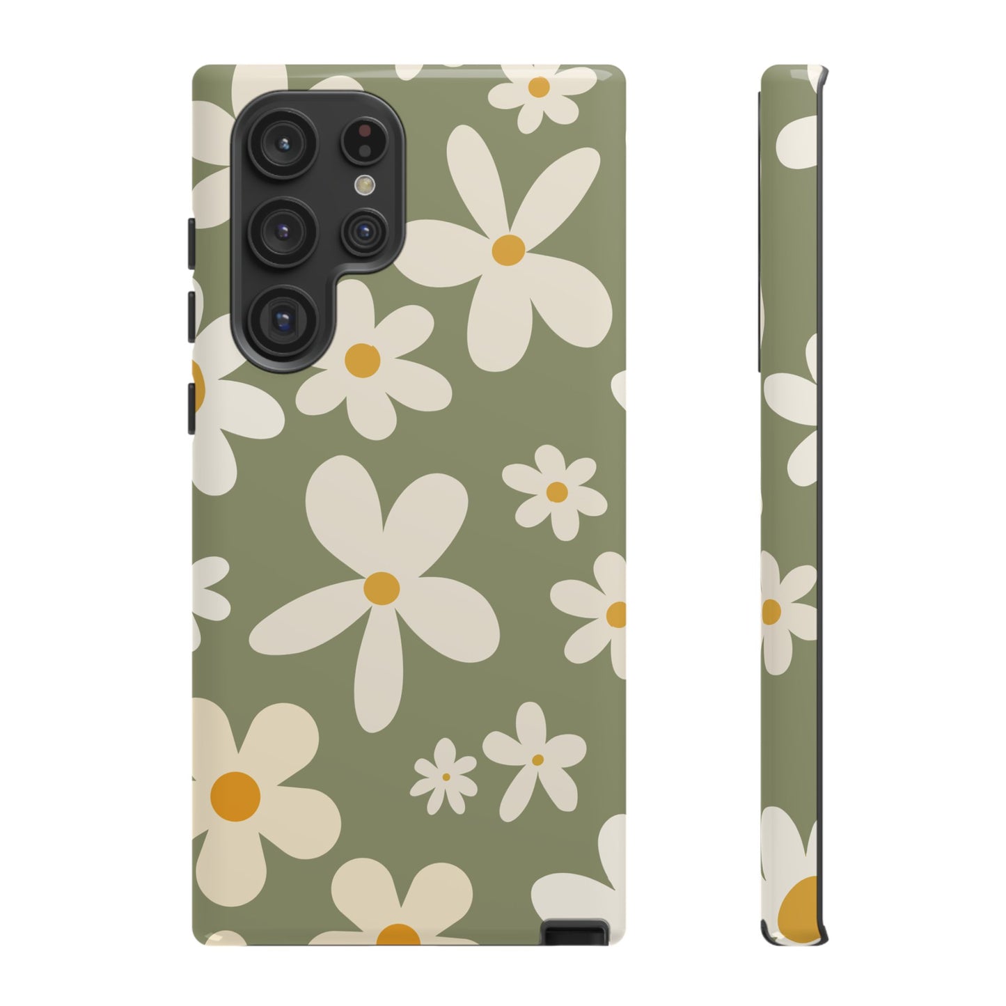 Samsung Galaxy S22 Ultra / Glossy Phone Case - ’Green Daisy Pattern’ Phone Case