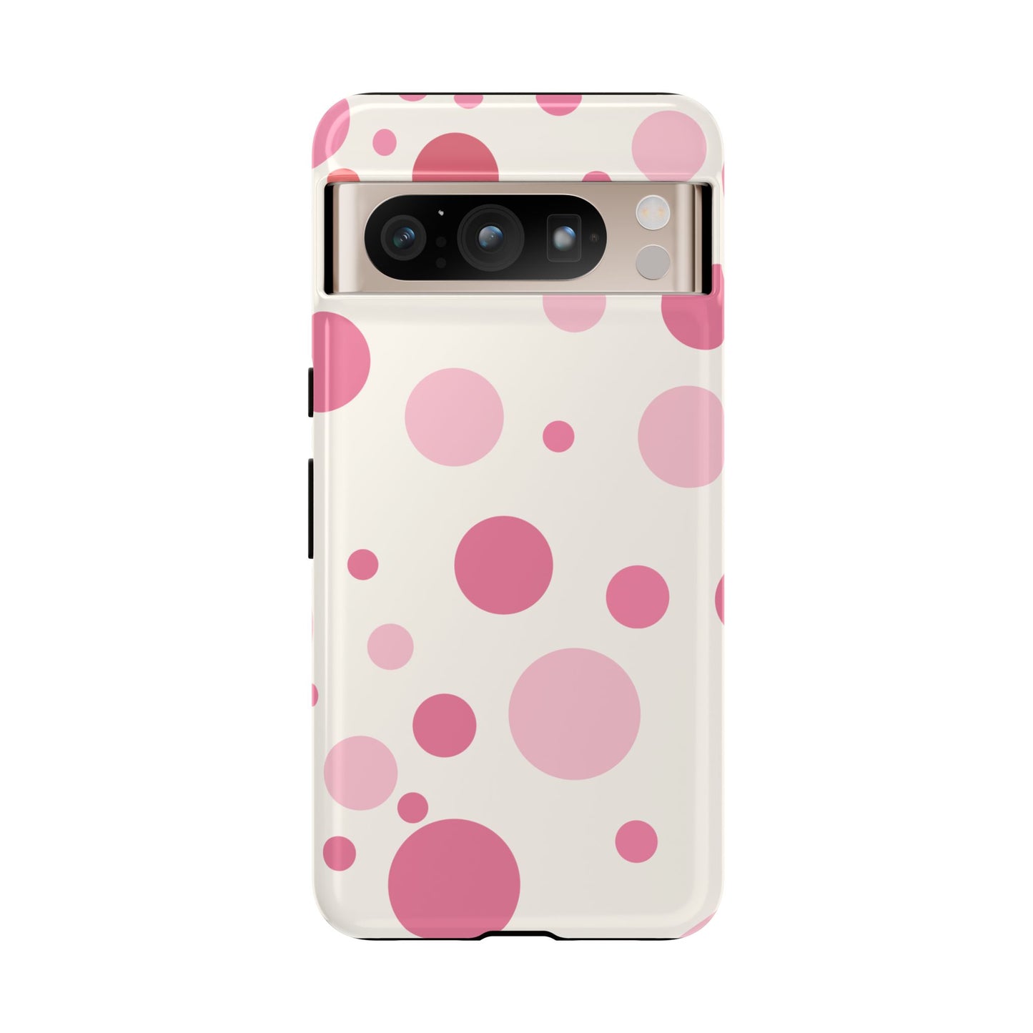 Google Pixel 8 Pro / Glossy Phone Case - ’Bold White with Pink Dot Pattern’ Phone Case