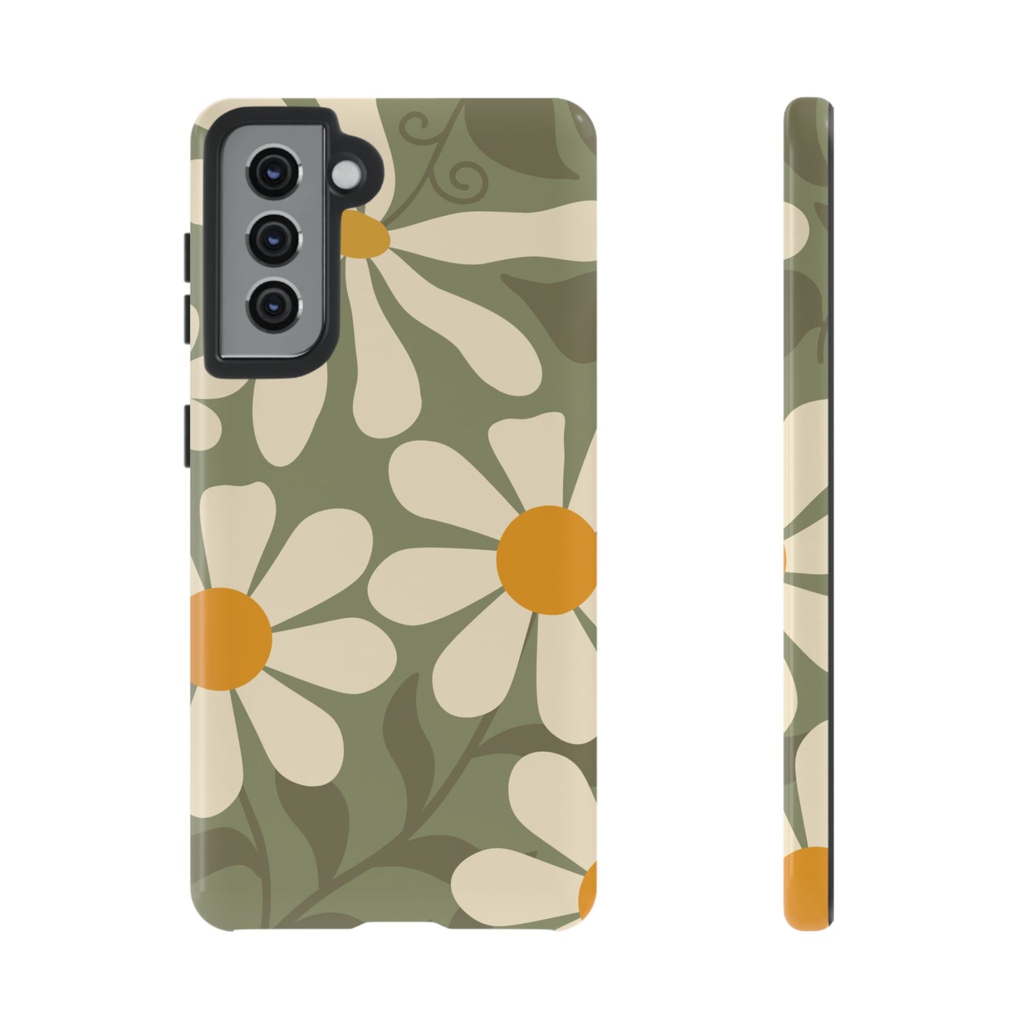 Samsung Galaxy S21 / Glossy Phone Case - ’Retro Green Daisy Pattern #2’ Phone Case