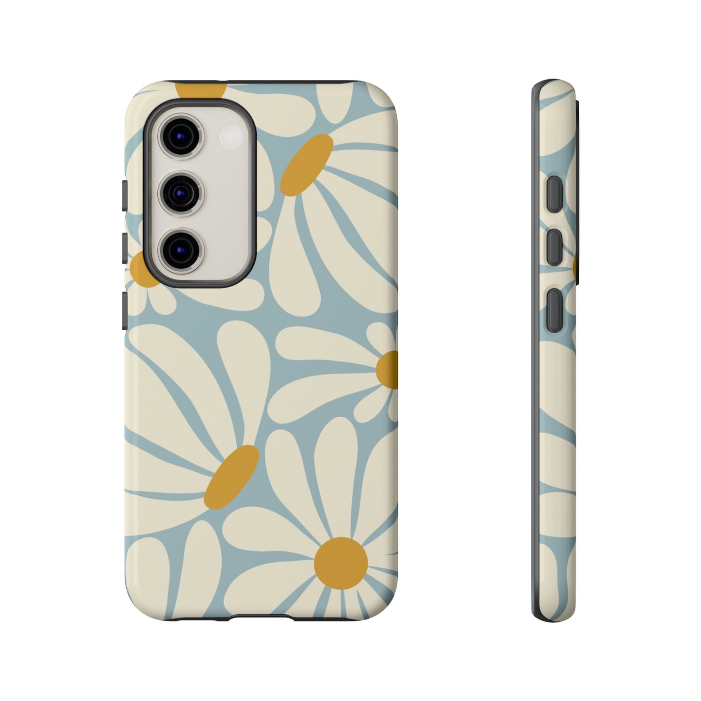 Samsung Galaxy S23 / Glossy Phone Case - ’Retro Blue Daisy Pattern’ Phone Case