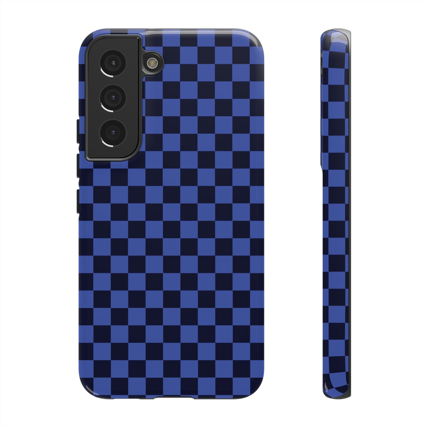 Samsung Galaxy S22 / Glossy Phone Case - ’Bold Blue Checkered Pattern’ Phone Case