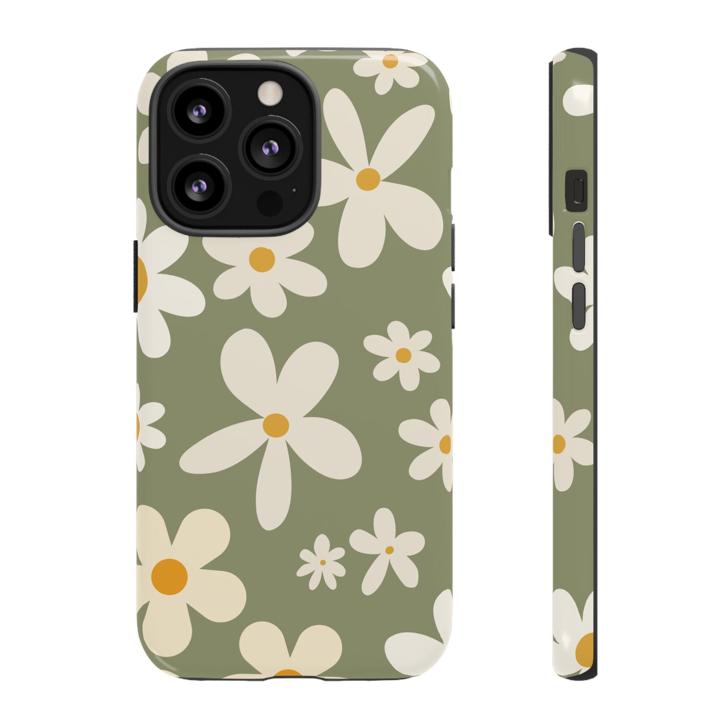 iPhone 13 Pro / Glossy Phone Case - ’Green Daisy Pattern’ Phone Case