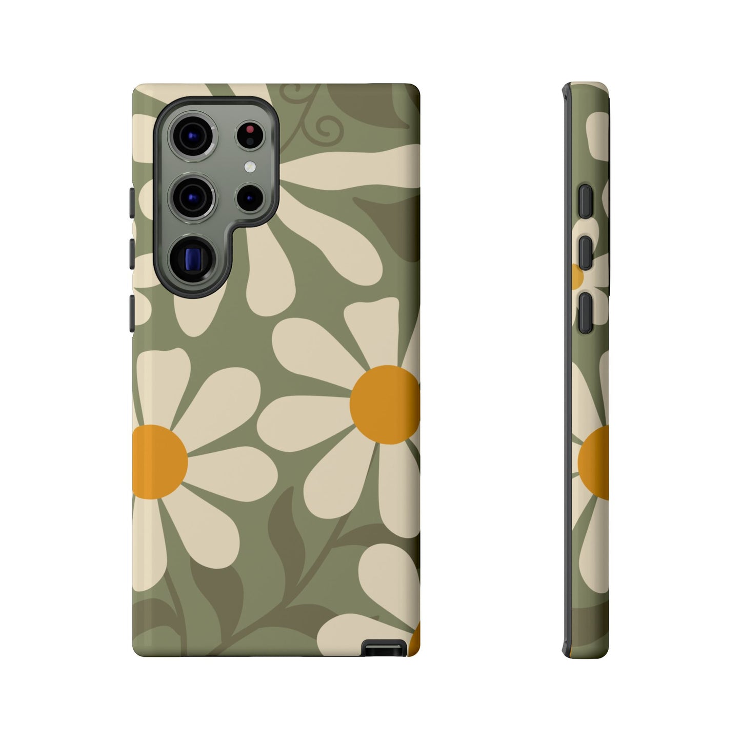 Samsung Galaxy S23 Ultra / Glossy Phone Case - ’Retro Green Daisy Pattern #2’ Phone Case