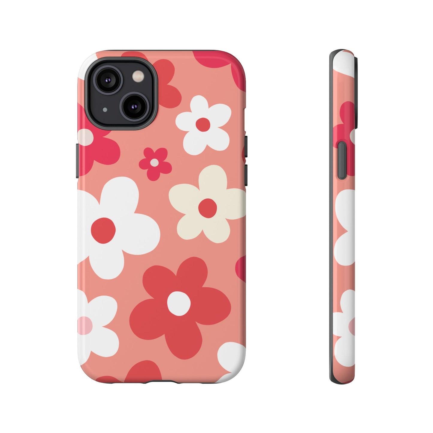 iPhone 14 Plus / Glossy Phone Case - ’Pink Daisy Pattern’ Phone Case