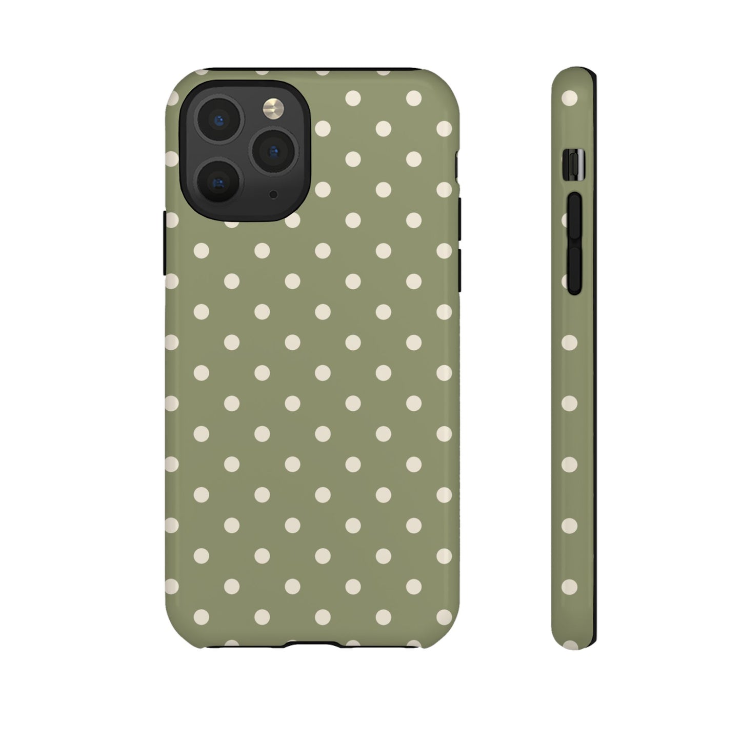 iPhone 11 Pro / Glossy Phone Case - ’Green & White Dot Pattern’ Phone Case