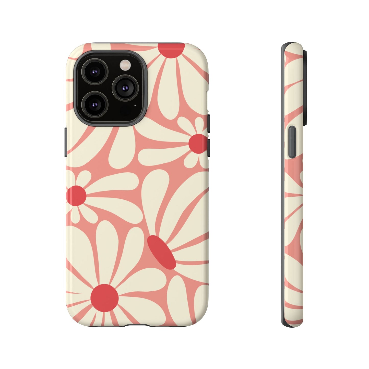 iPhone 14 Pro Max / Glossy Phone Case - ’Retro Pink Daisy Pattern’ Phone Case
