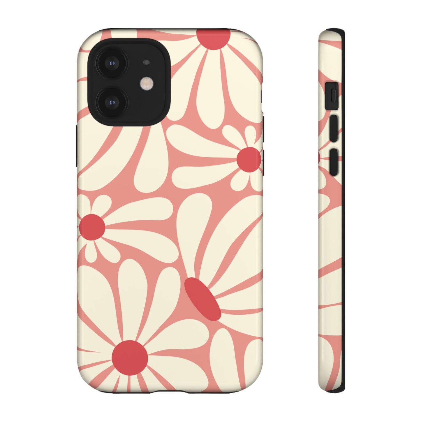 iPhone 12 / Glossy Phone Case - ’Retro Pink Daisy Pattern’ Phone Case