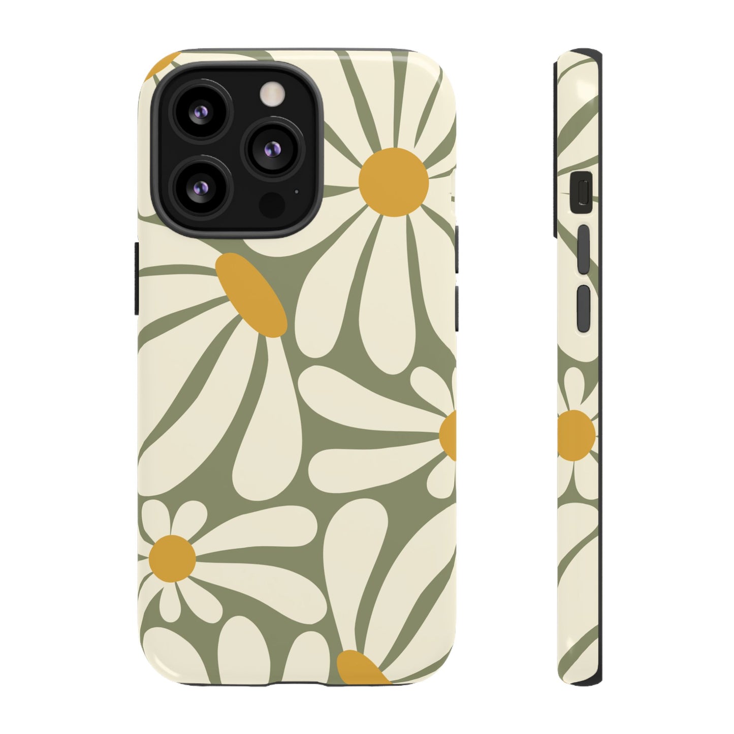 iPhone 13 Pro / Glossy Phone Case - ’Retro Green Daisy Pattern #1’ Phone Case
