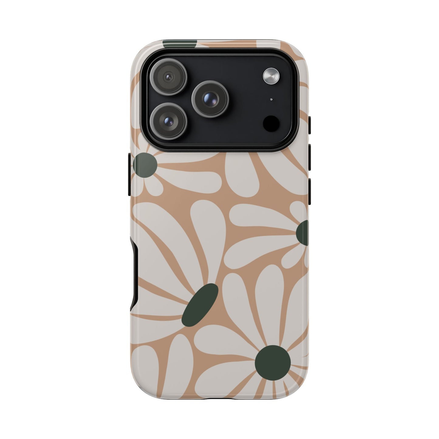 iPhone 17 Pro / Glossy Phone Case - ’Retro Beige & White Daisy Pattern’ Phone Case