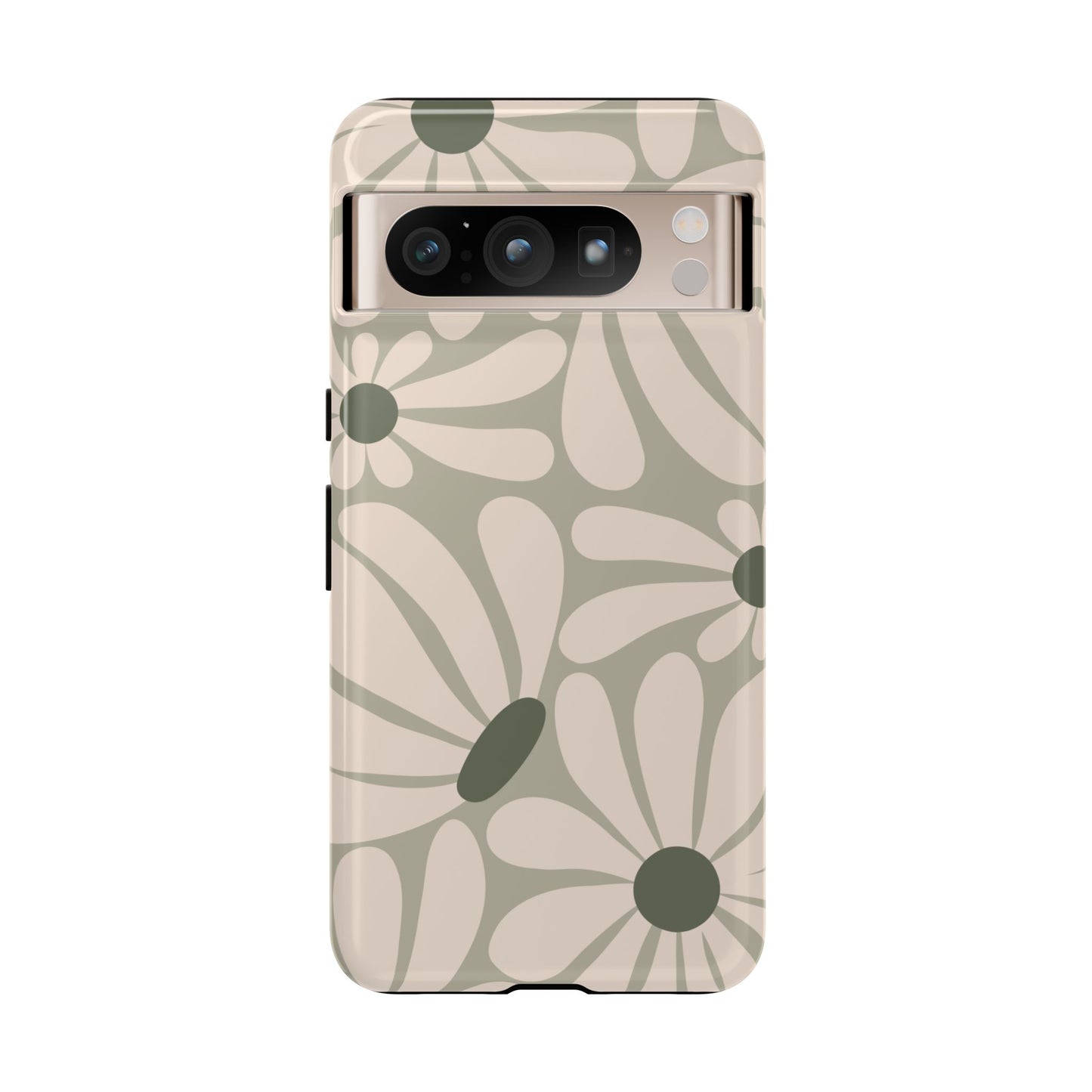 Google Pixel 8 Pro / Glossy Phone Case - ’Retro Cream & Green Daisy Pattern’ Phone Case