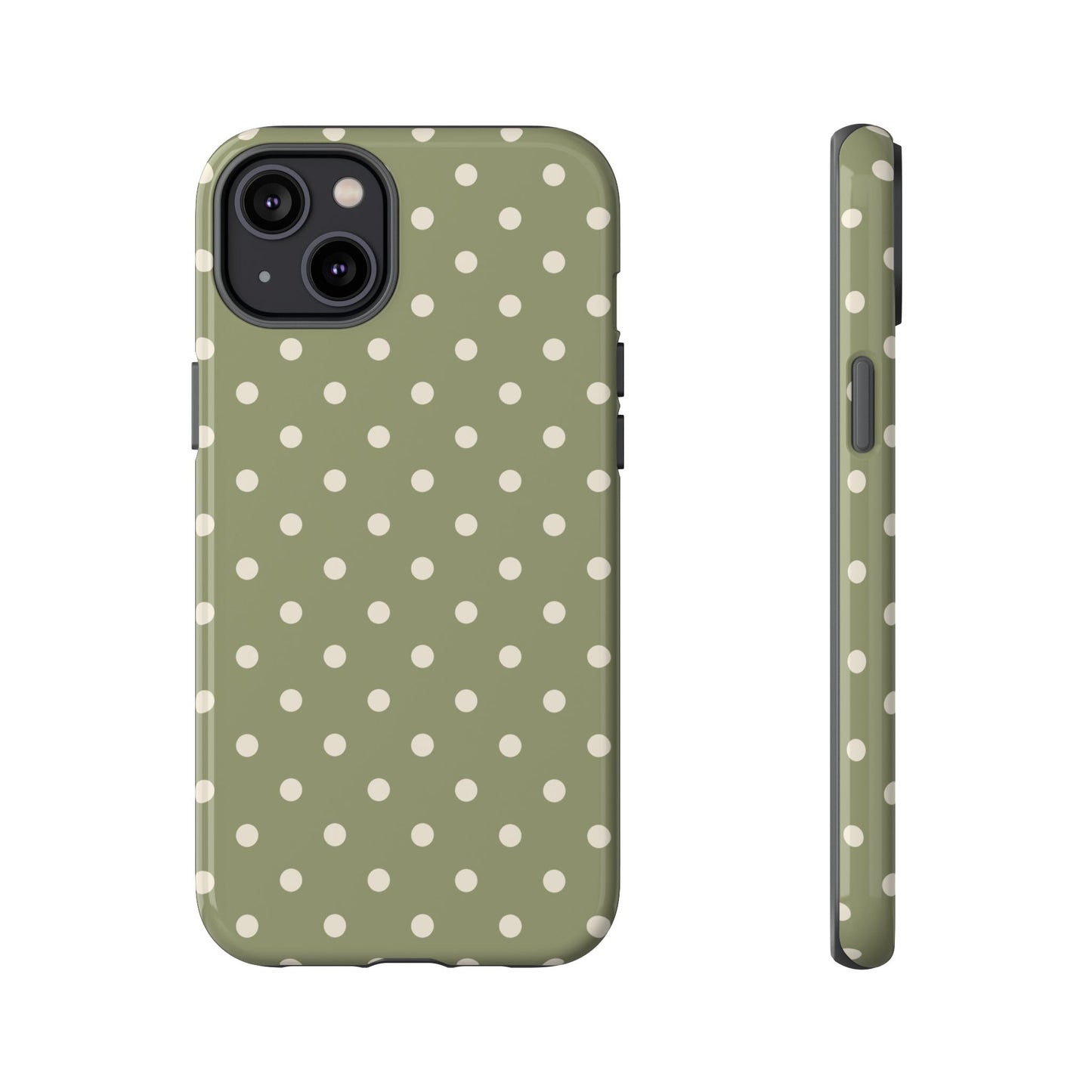 iPhone 14 Plus / Glossy Phone Case - ’Green & White Dot Pattern’ Phone Case