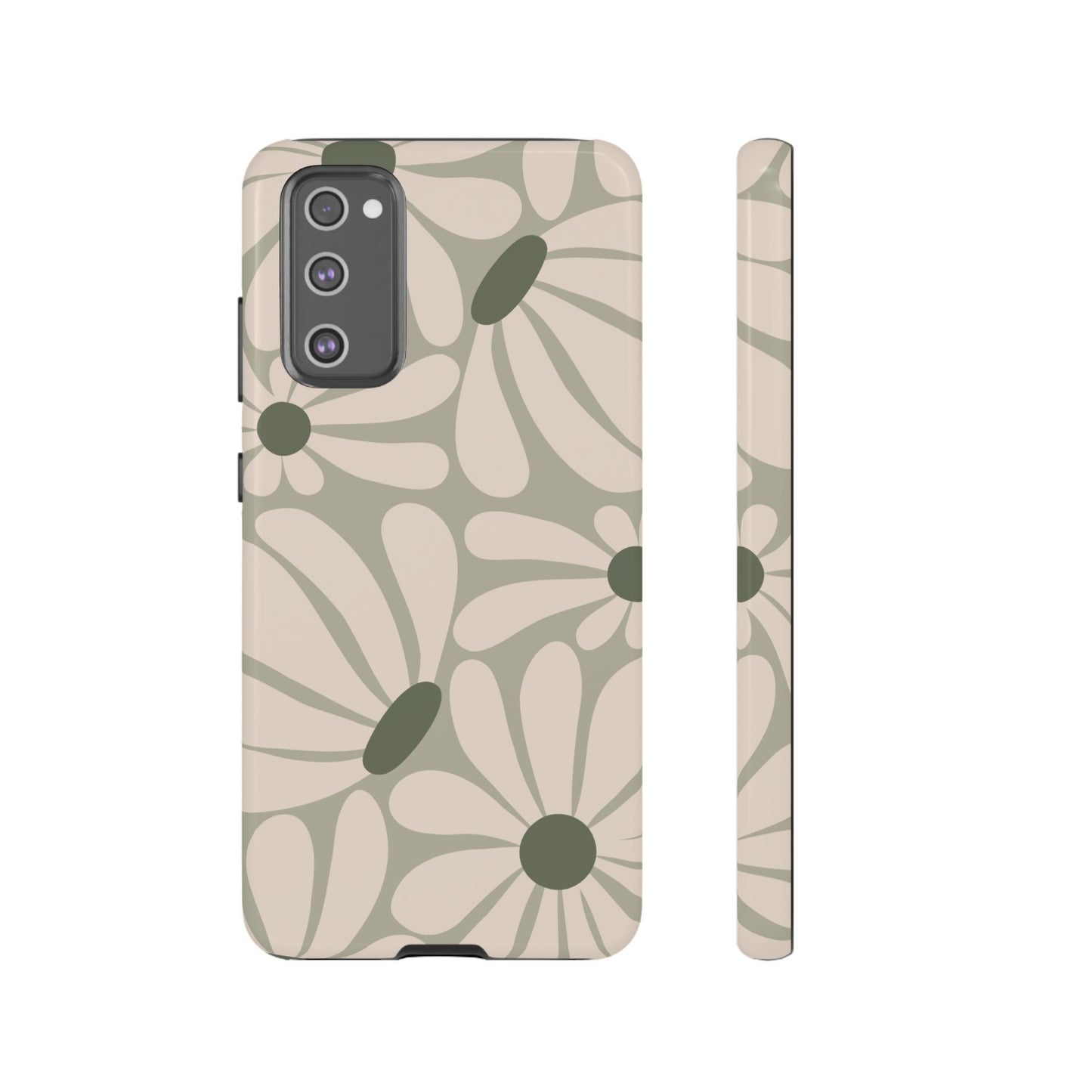 Samsung Galaxy S20 FE / Glossy Phone Case - ’Retro Cream & Green Daisy Pattern’ Phone Case