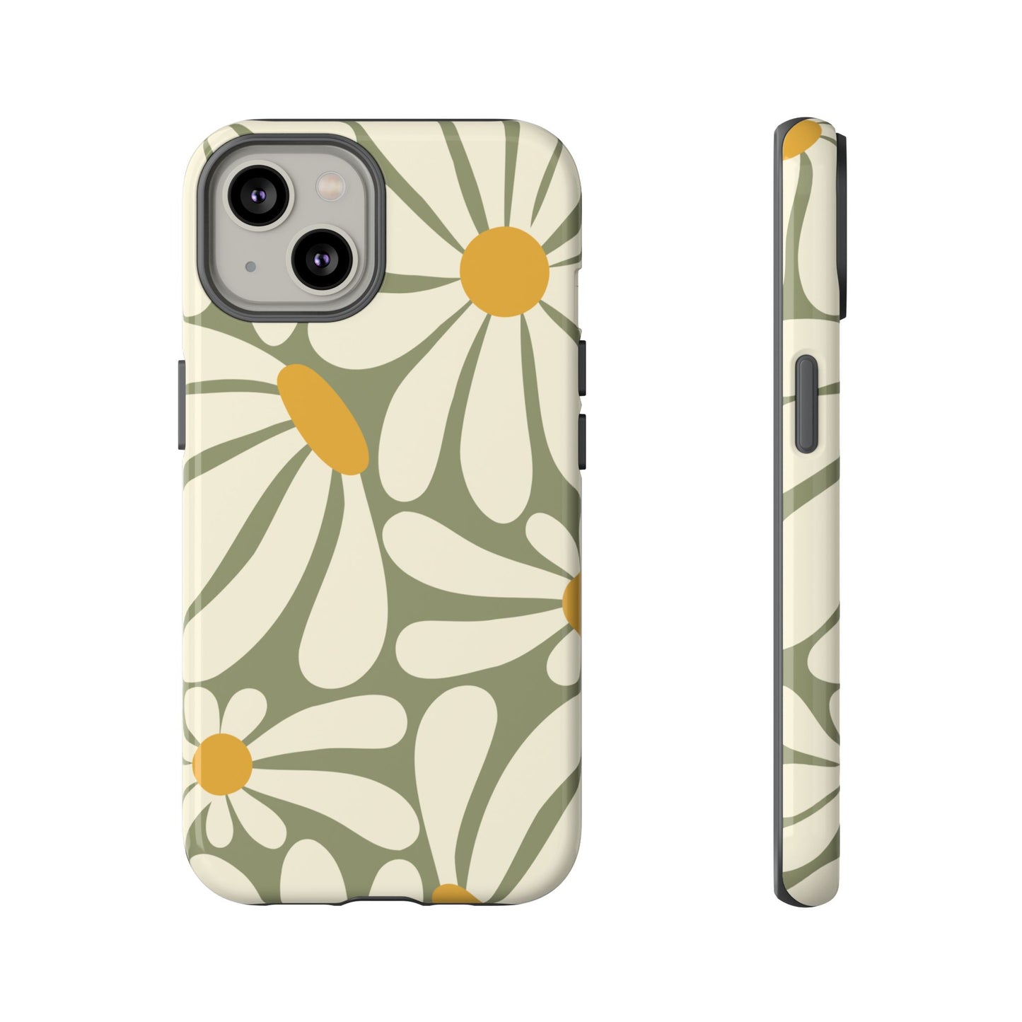iPhone 14 / Glossy Phone Case - ’Retro Green Daisy Pattern #1’ Phone Case