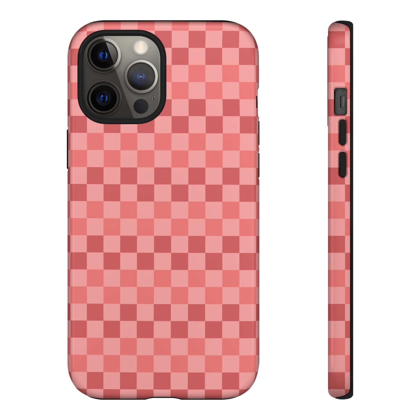 iPhone 12 Pro Max / Glossy Phone Case - ’Bold Pink Checkered Pattern’ Phone Case