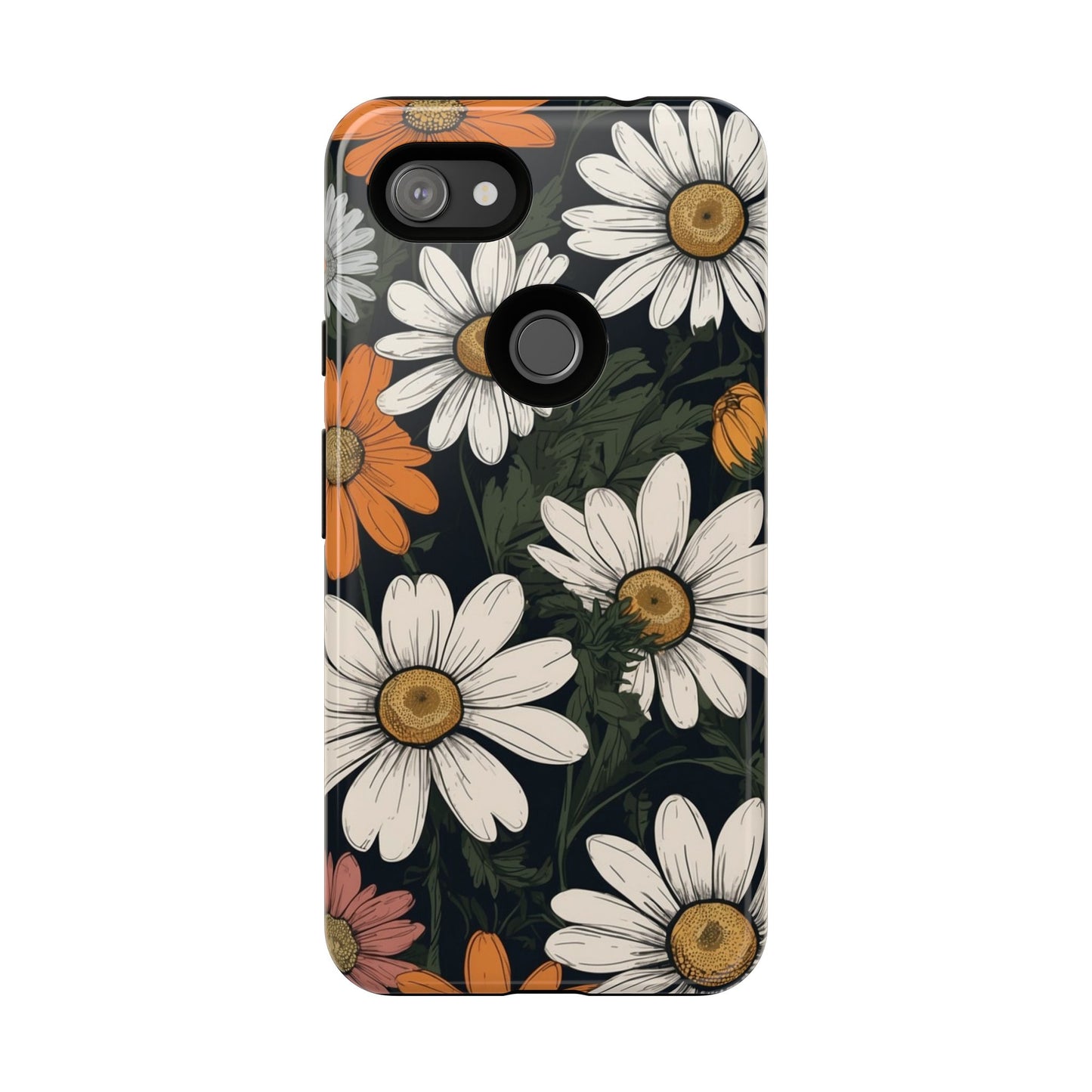 Boho Chic Daisies Floral Pattern "White, Orange & Pink" Phone Case