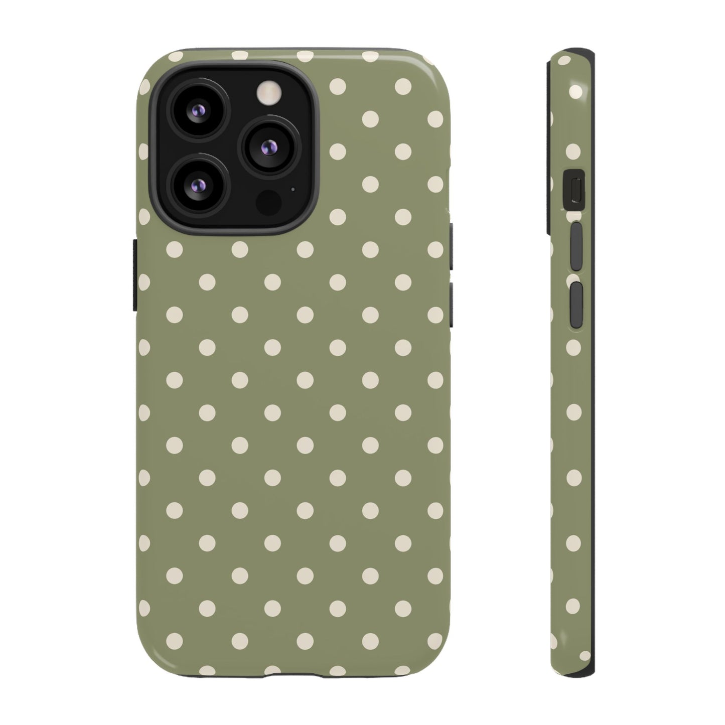 iPhone 13 Pro / Glossy Phone Case - ’Green & White Dot Pattern’ Phone Case