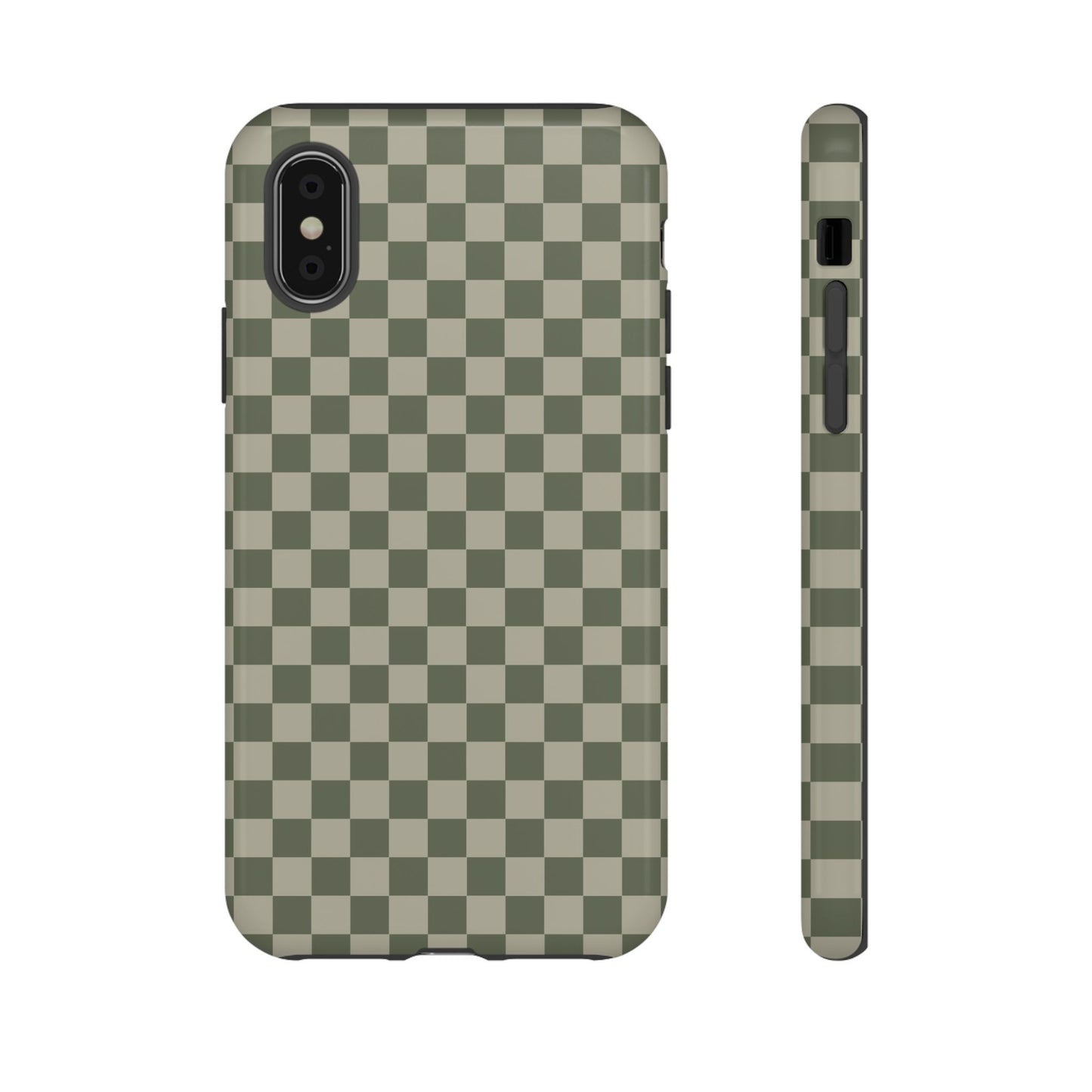 iPhone X / Glossy Phone Case - ’Bold Olive Green Checkered Pattern’ Phone Case