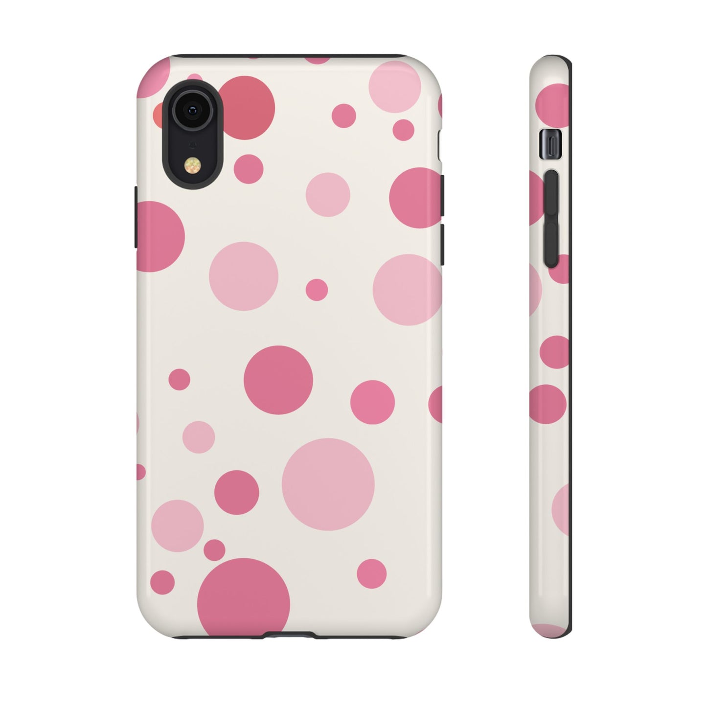 iPhone XR / Glossy Phone Case - ’Bold White with Pink Dot Pattern’ Phone Case