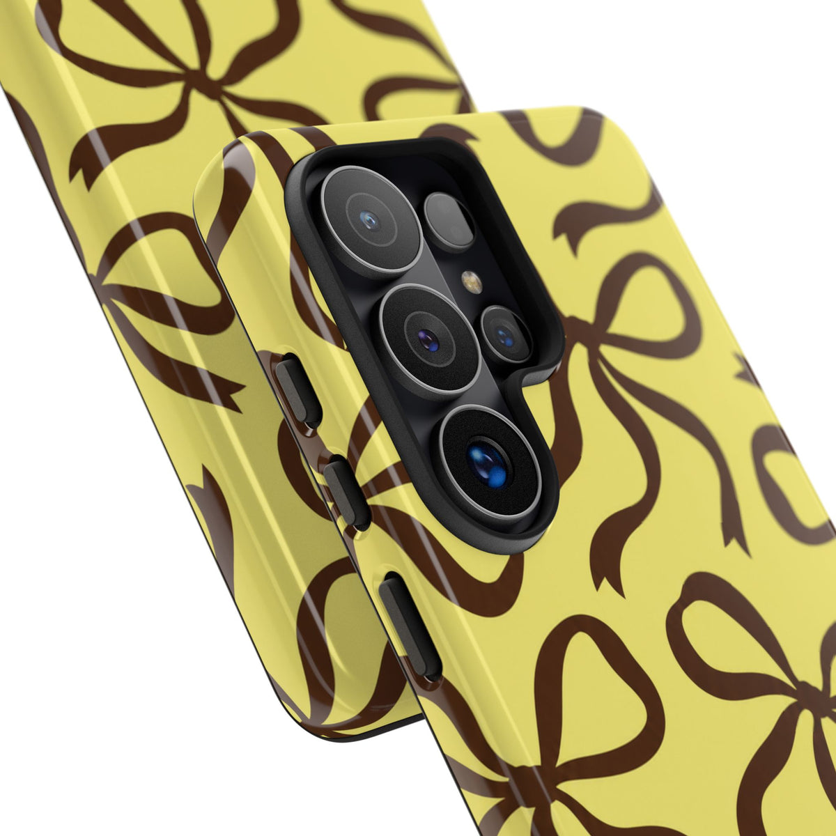 Bold Butter Yellow and Chocolate Brown Bow Pattern Phone Case