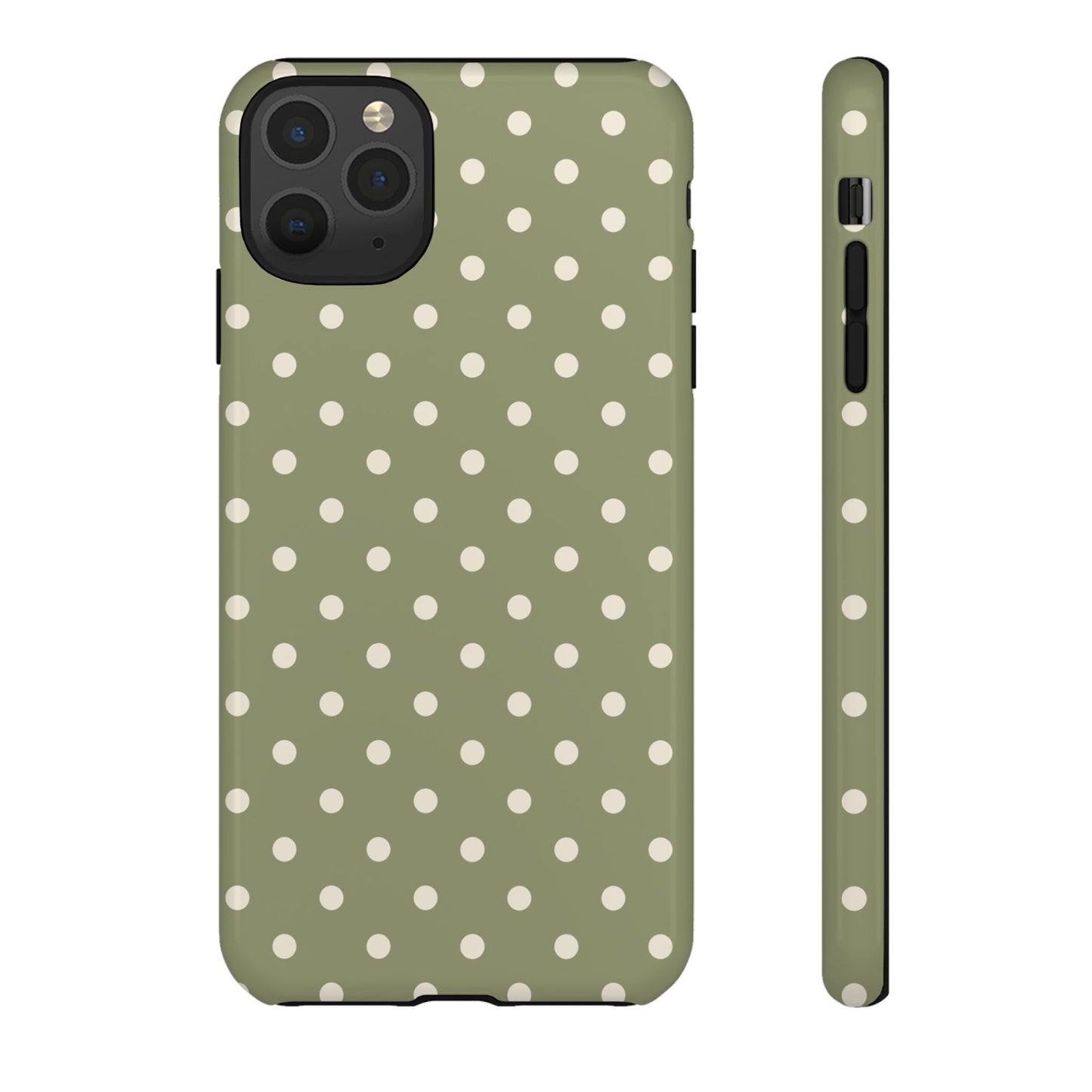 iPhone 11 Pro Max / Glossy Phone Case - ’Green & White Dot Pattern’ Phone Case
