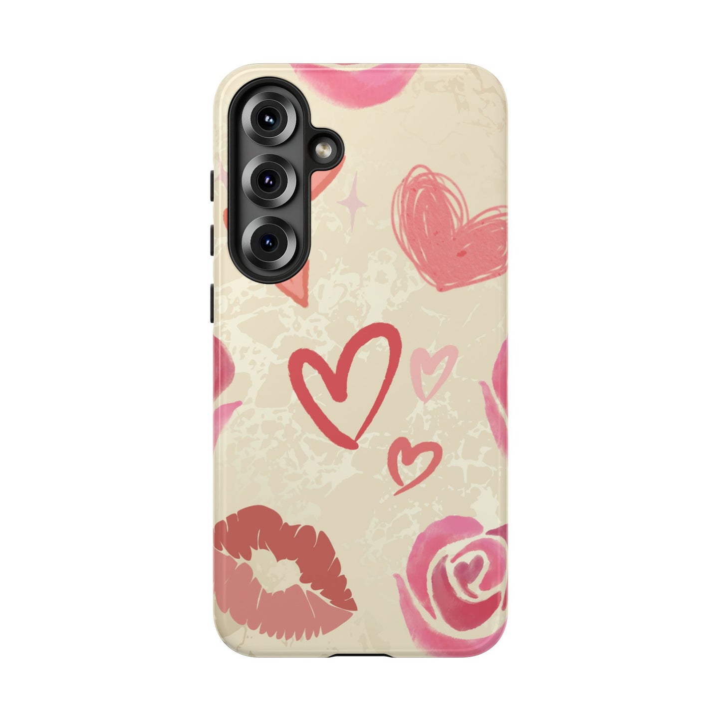 Samsung Galaxy S25 Plus / Glossy Phone Case - ’Pink Heart & Rose Pattern’ Phone Case