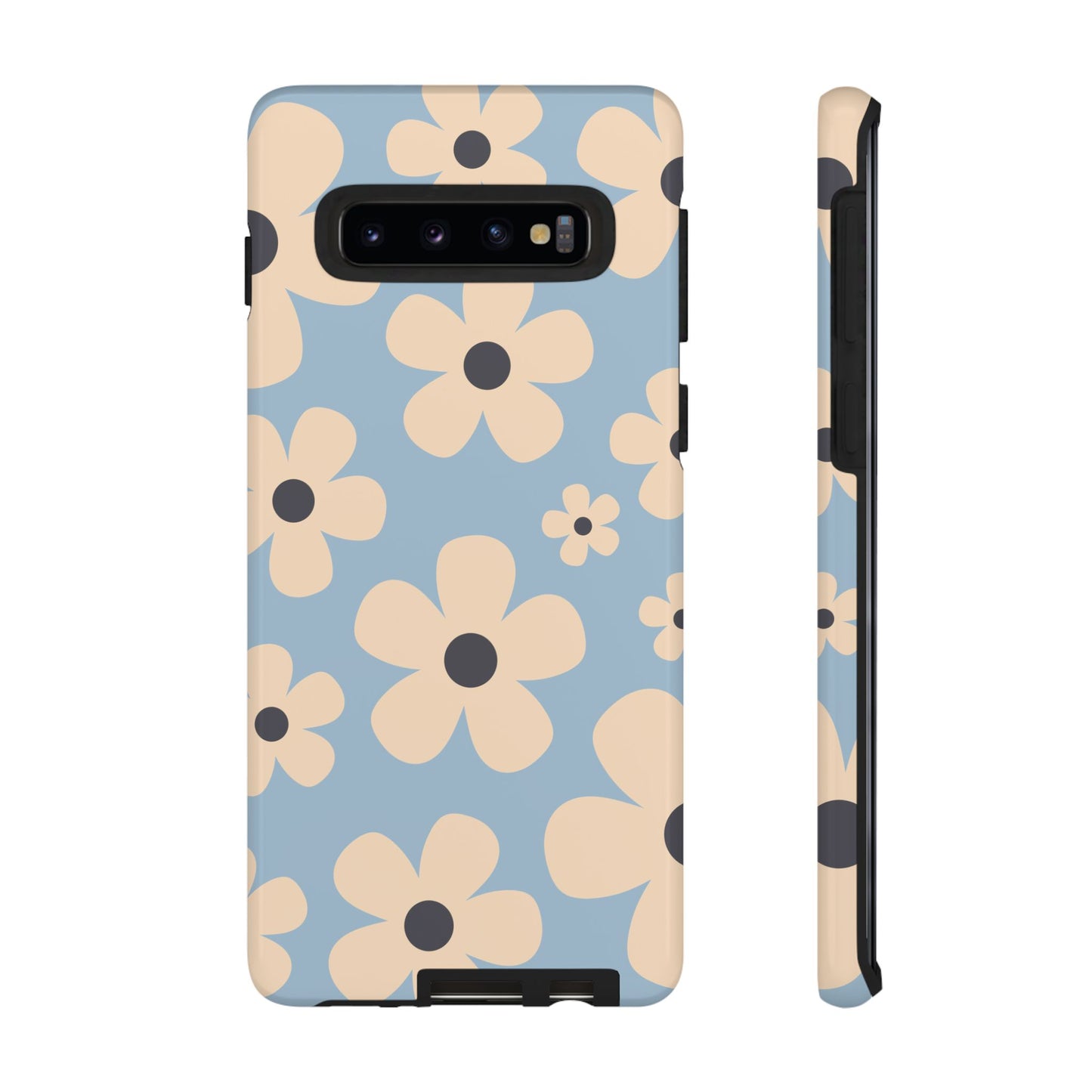 Samsung Galaxy S10 / Glossy Phone Case - Cute Light Blue & Cream Daisy Pattern Phone Case