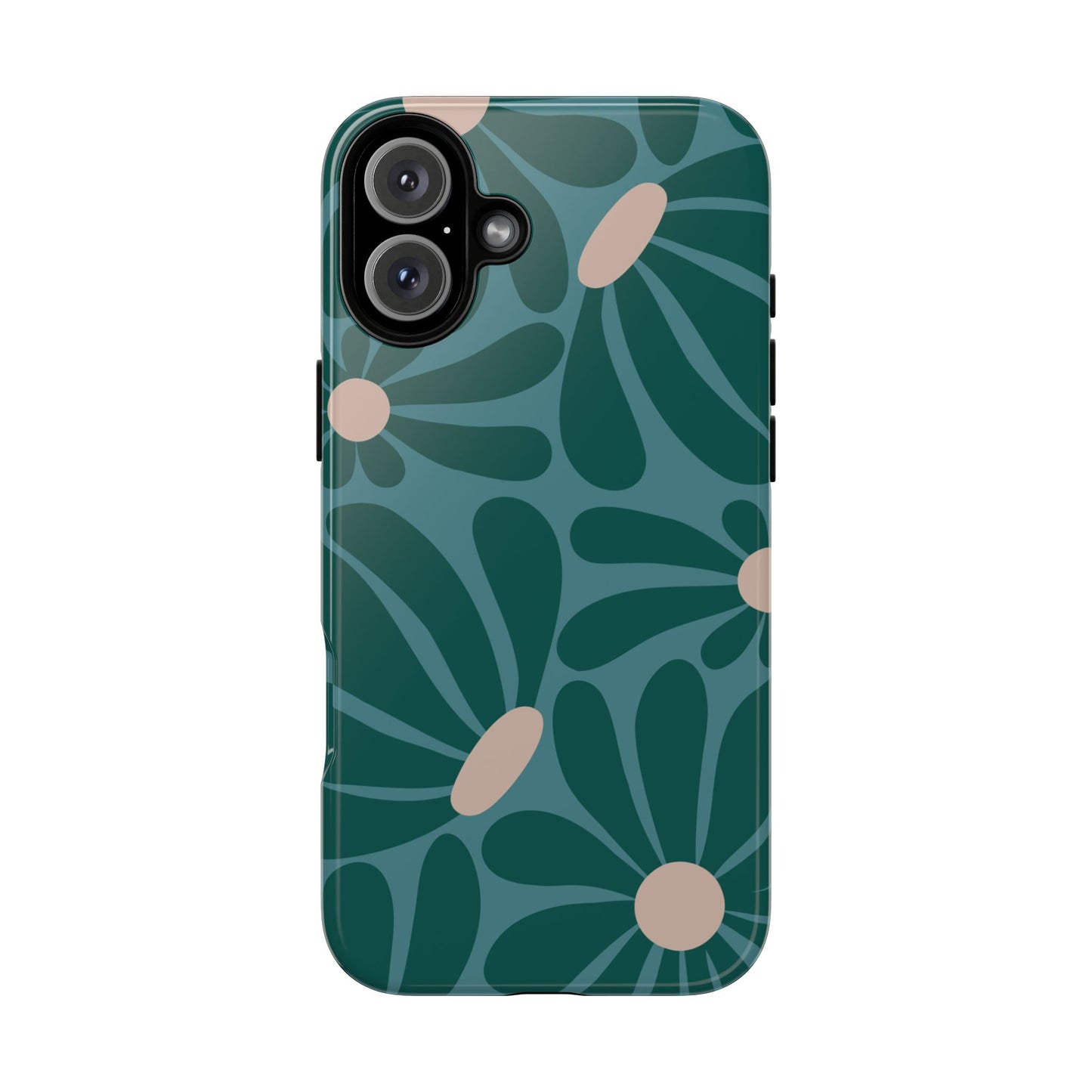 iPhone 16 Plus / Glossy Phone Case - ’Retro Turquoise Daisy Pattern’ Phone Case